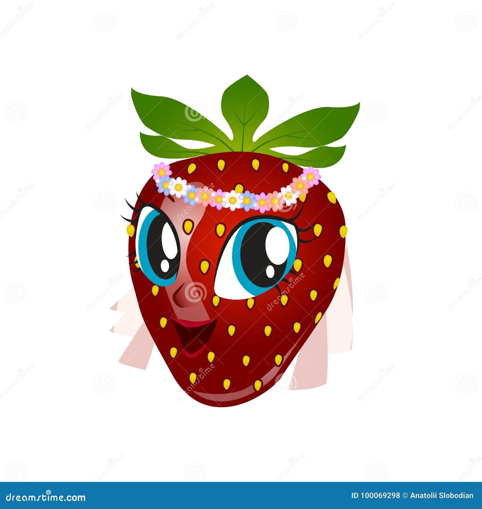 cartoon strawberry giving thumbs up on a white background