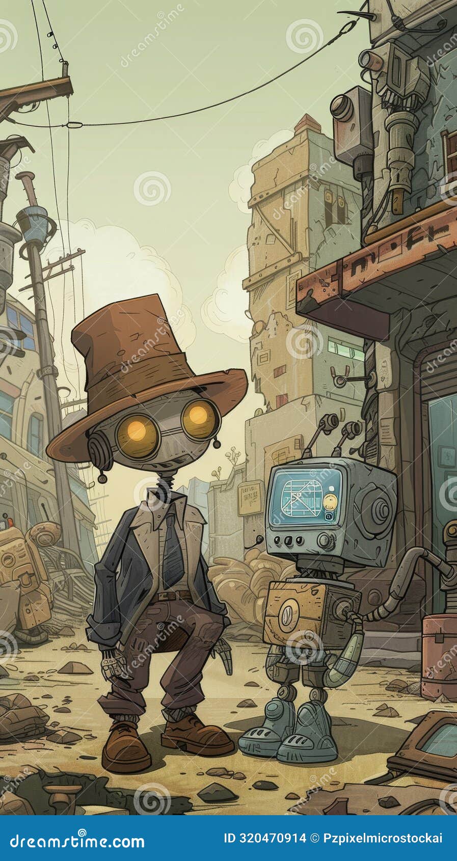 a cartoon strip featuring a bumbling inventor and his trusty robot sidekick as they embark on madcap adventures generated by ai