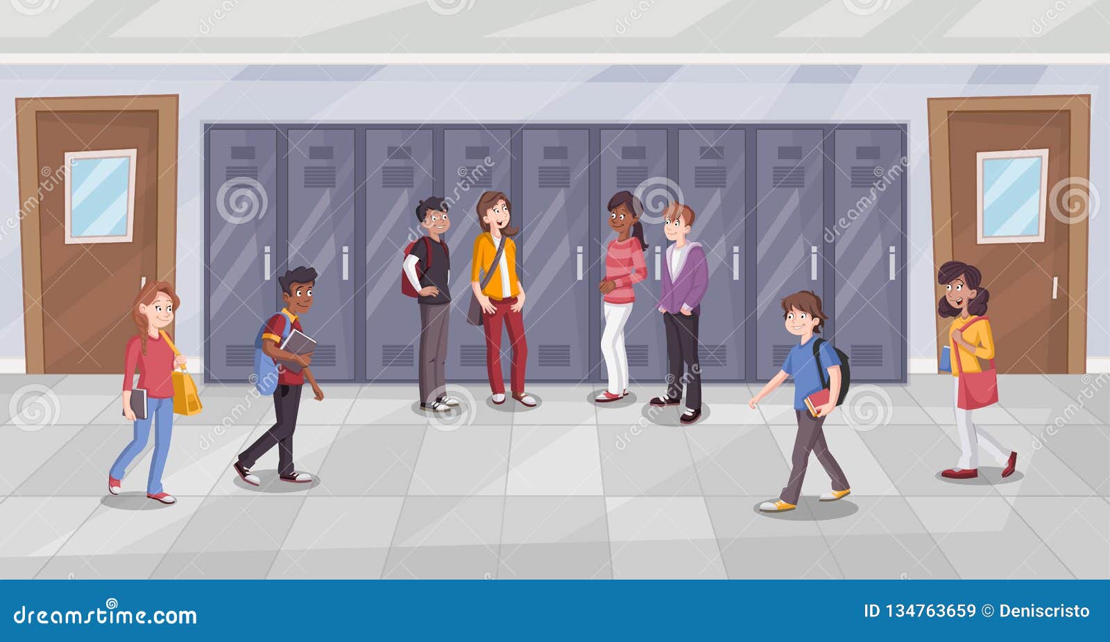Cartoon Students in School Corridor. Stock Vector - Illustration of study, teenagersn: 134763659 Cartoon Students in School Corridor. Stock Vector - Illustration of study, teenagersn: 134763659