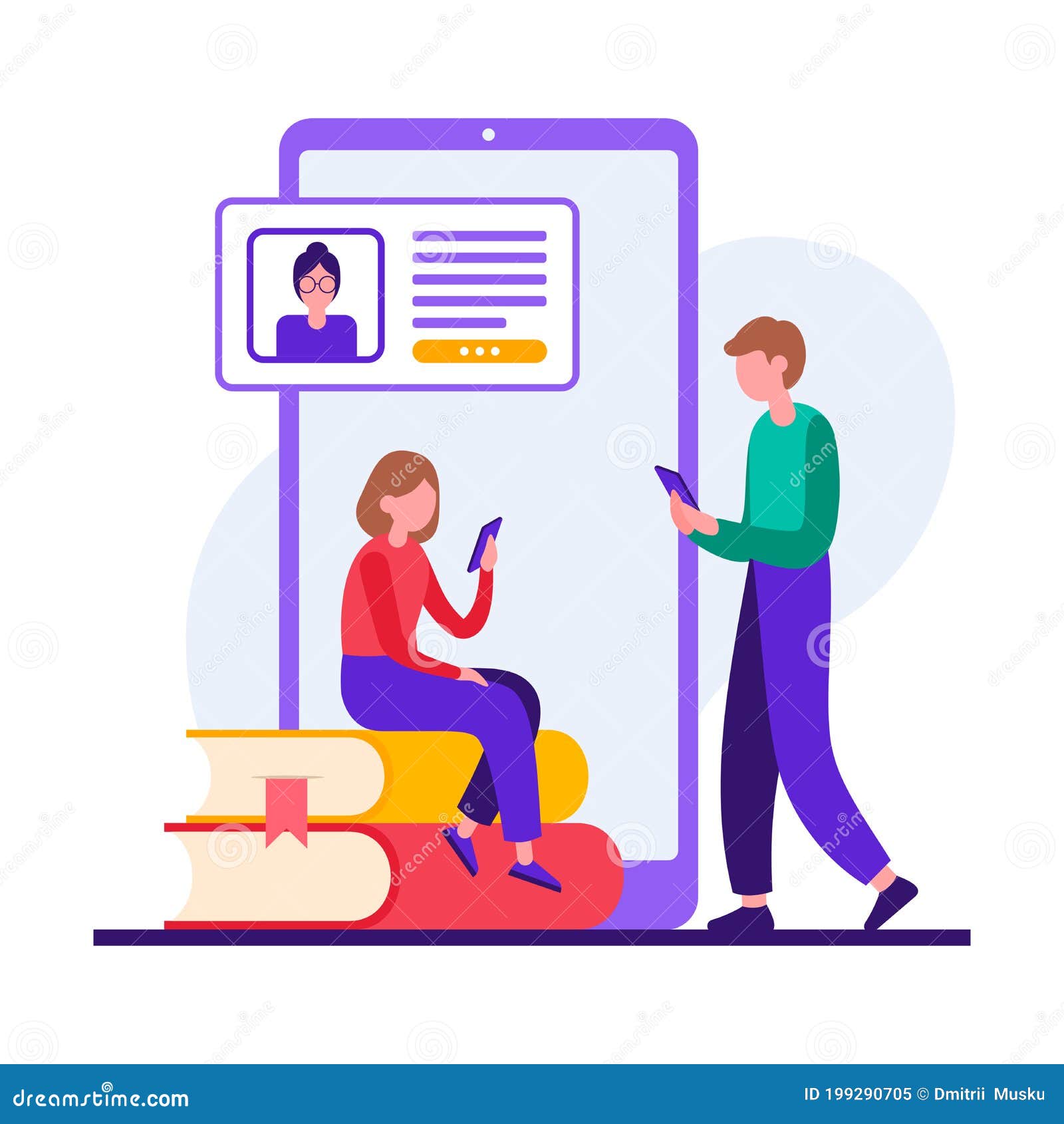 Cartoon Students Using Mobile App for Education Stock Vector - Illustration  of communicate, literature: 199290705