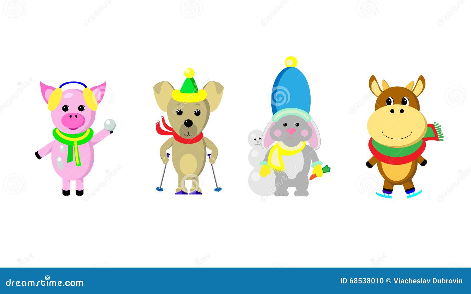 Cartoon Style Animals With Winter Sport Objects Clip Art ...