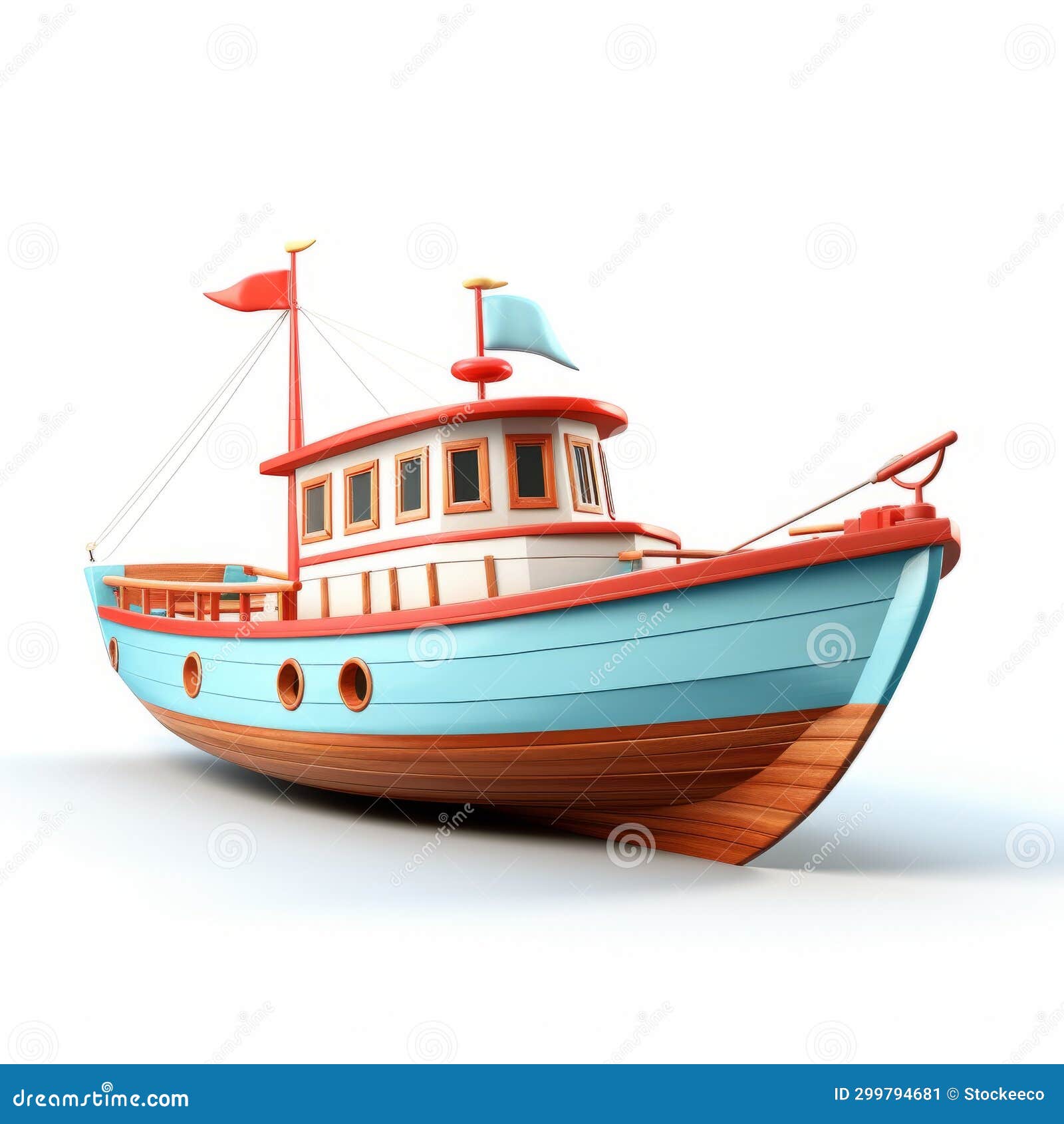 Classic Proportions: 3d Kids Fishing Boat in Blue and Red Style