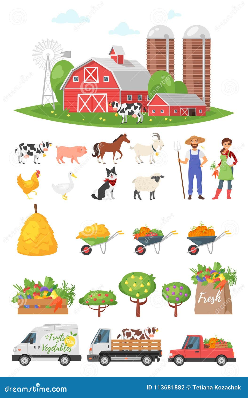 Cartoon style farmers set stock vector. Illustration of design - 113681882