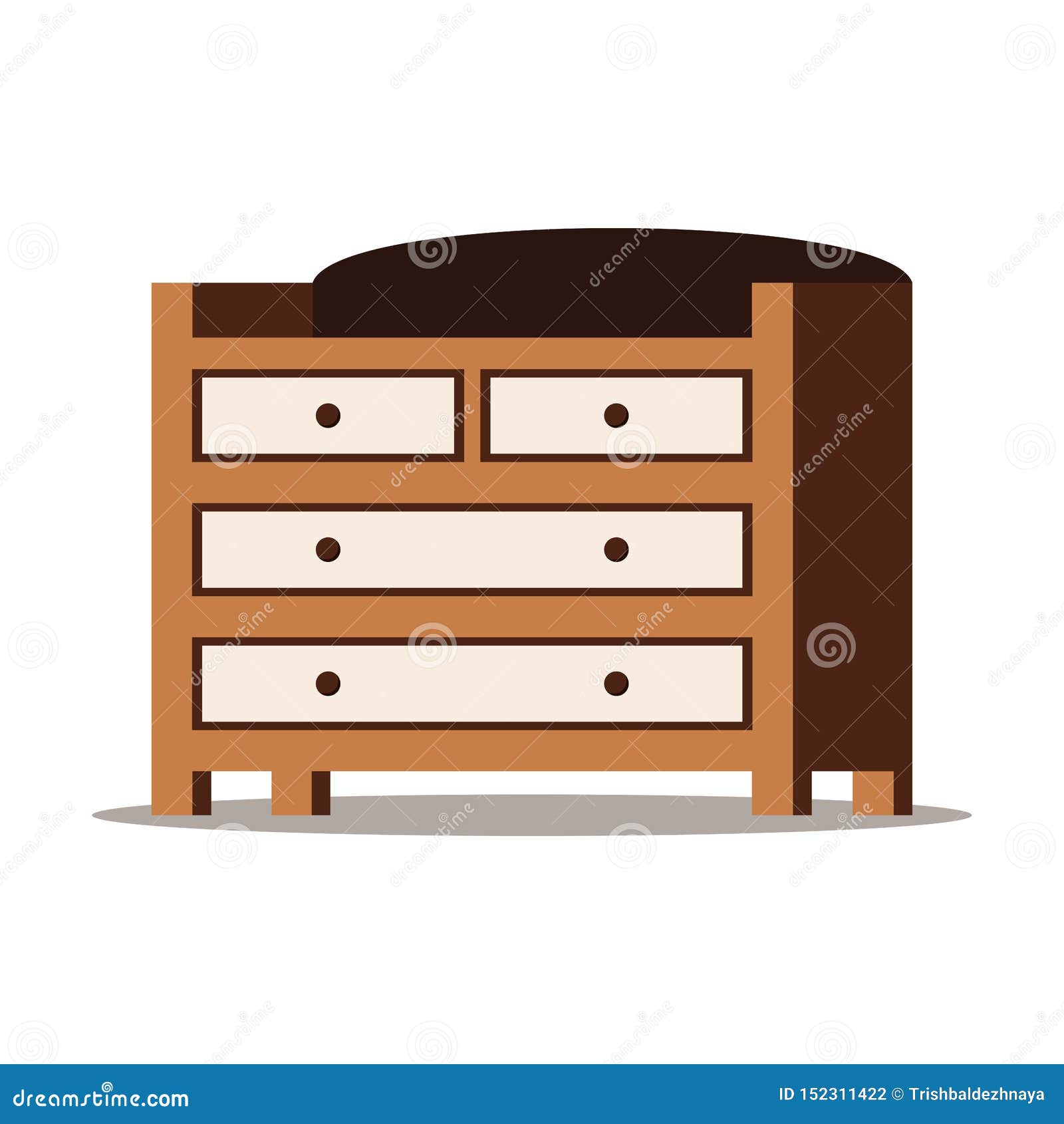 Cartoon Style Flat Design Vector Illustration of Wooden Chest of Drawers  Stock Vector - Illustration of house, brown: 152311422