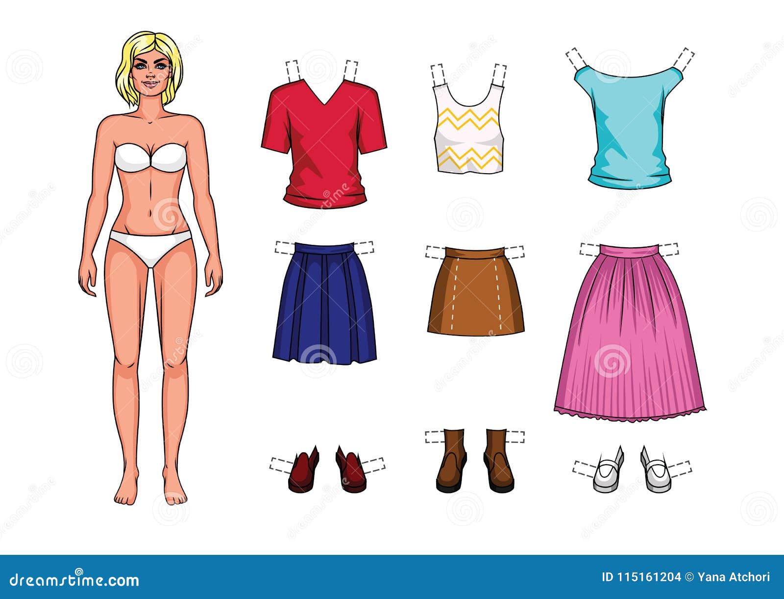 Cartoon Style Girl Paper Doll with Summer Clothes Stock Illustration -  Illustration of model, business: 115161204