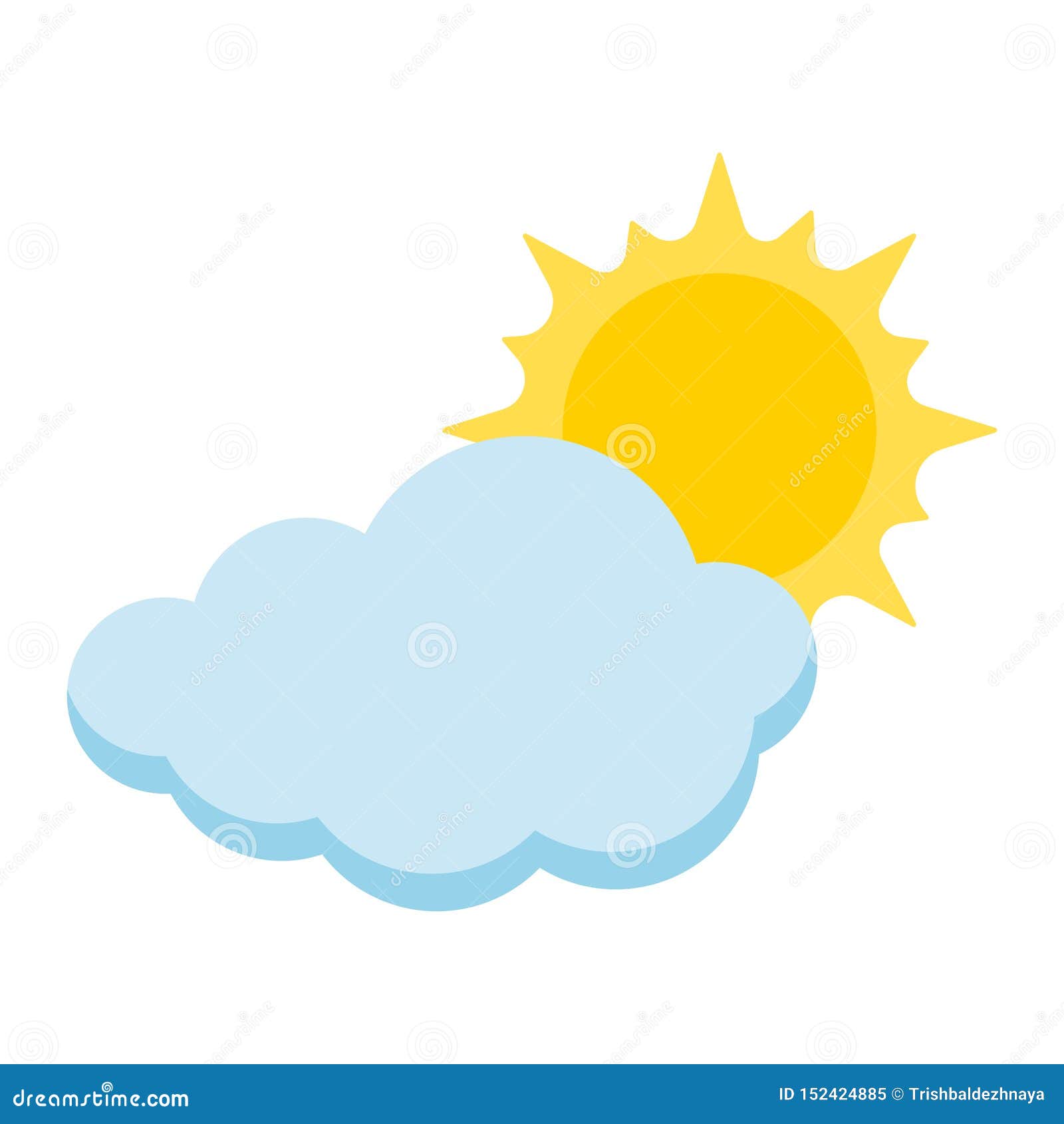 Cartoon Style Icon of Sun with Cloud Isolated on White Background Stock ...