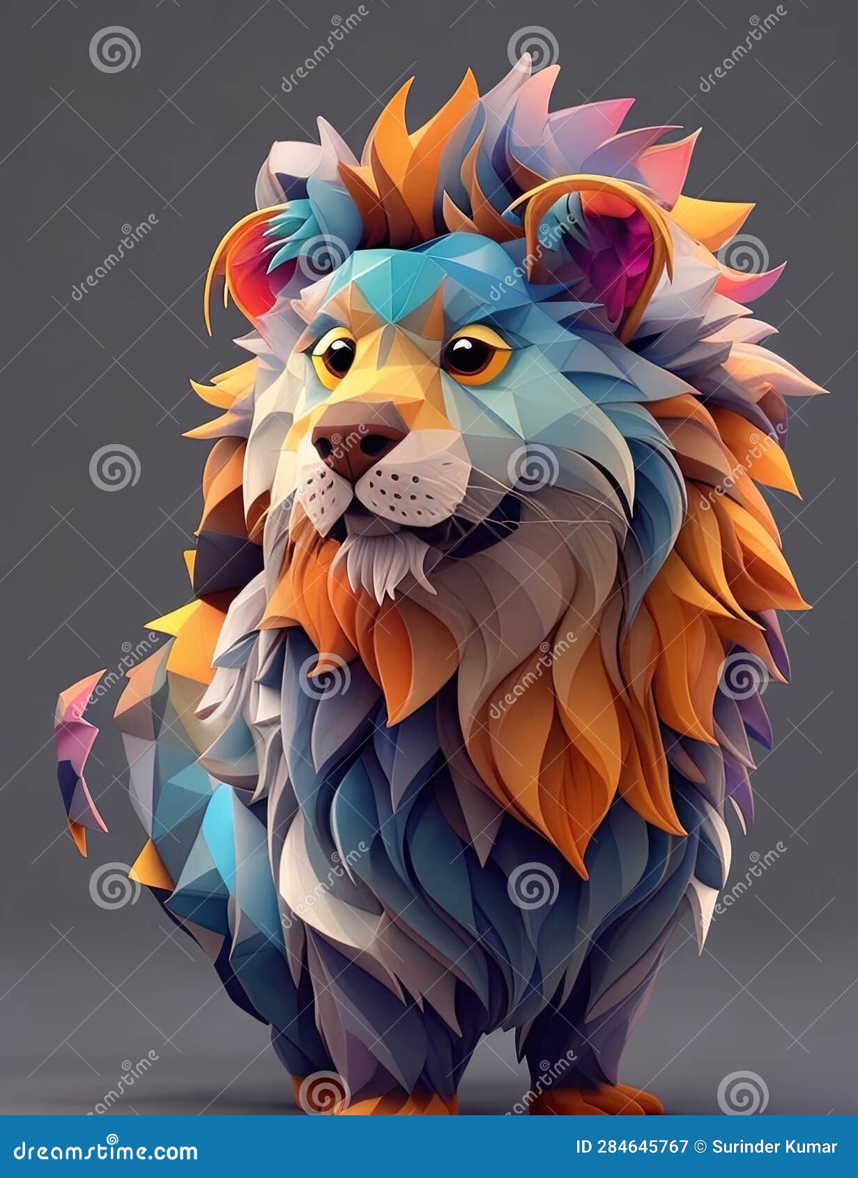 cartoon style lion, colorful 3d 