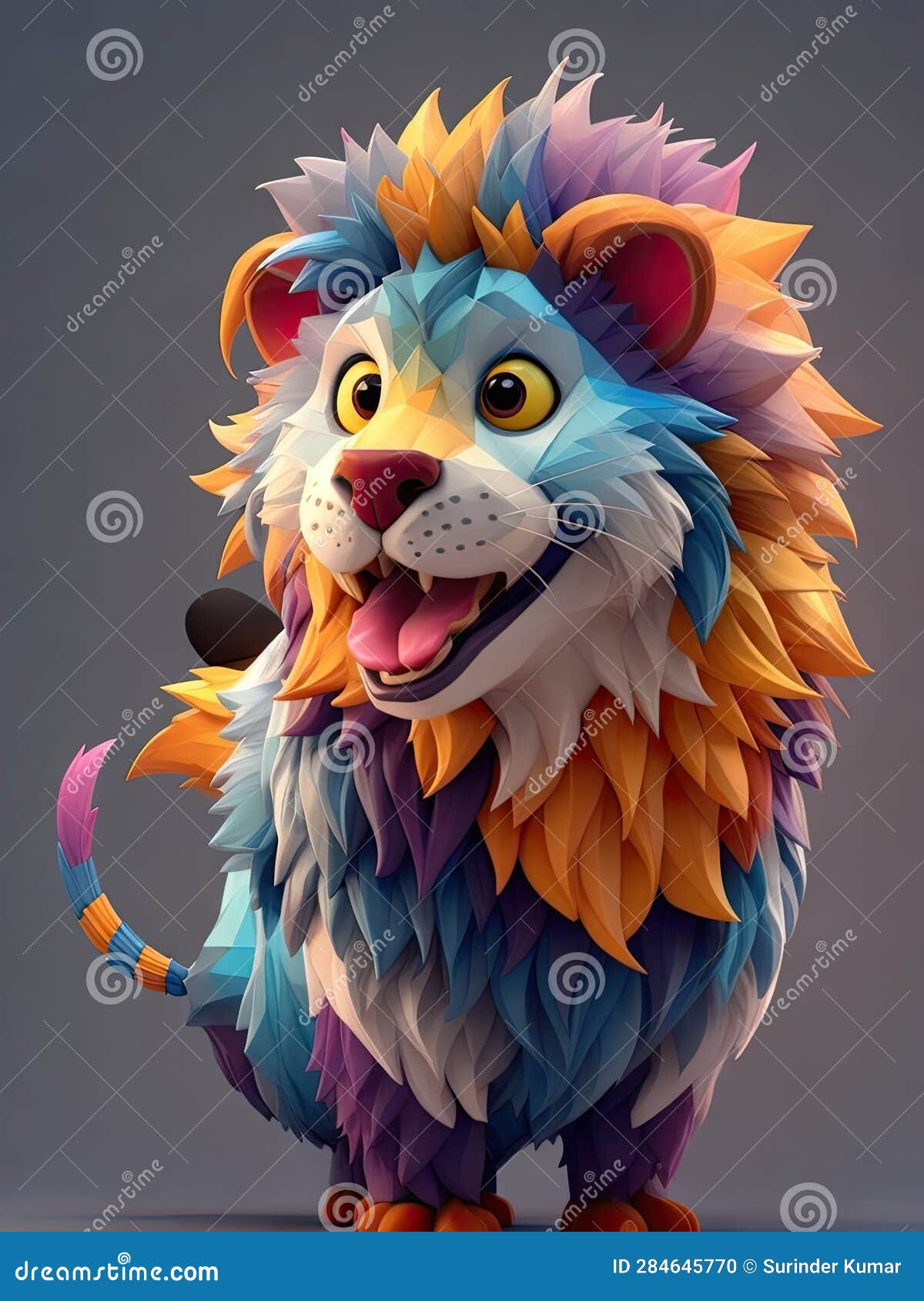 cartoon style lion, colorful 3d 