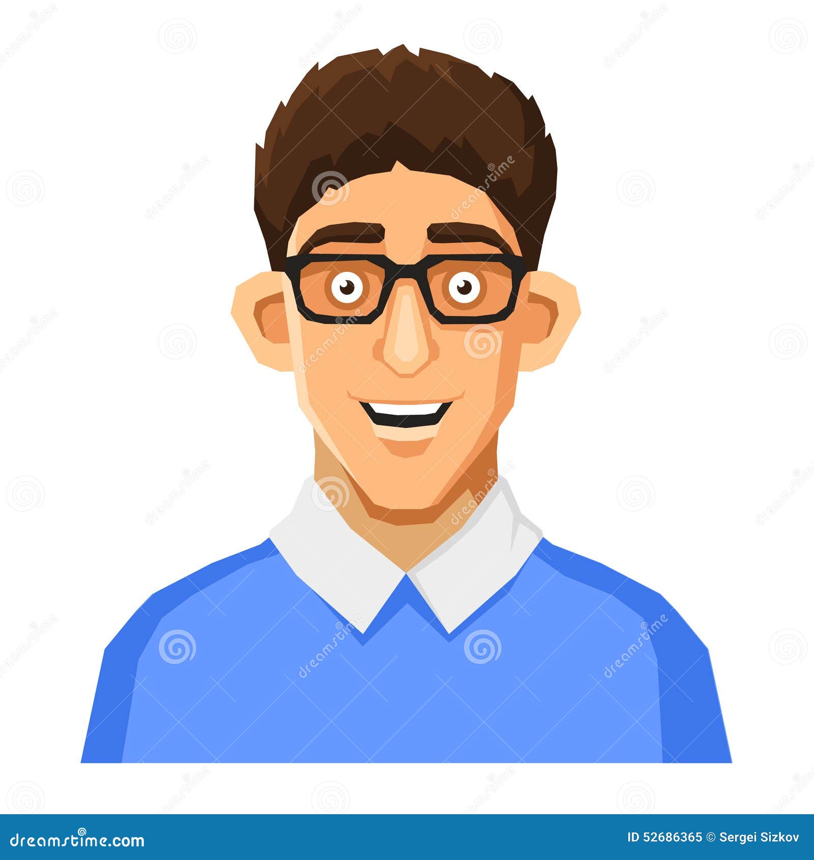 Cartoon Style Portrait of Nerd with Glasses and Stock Vector