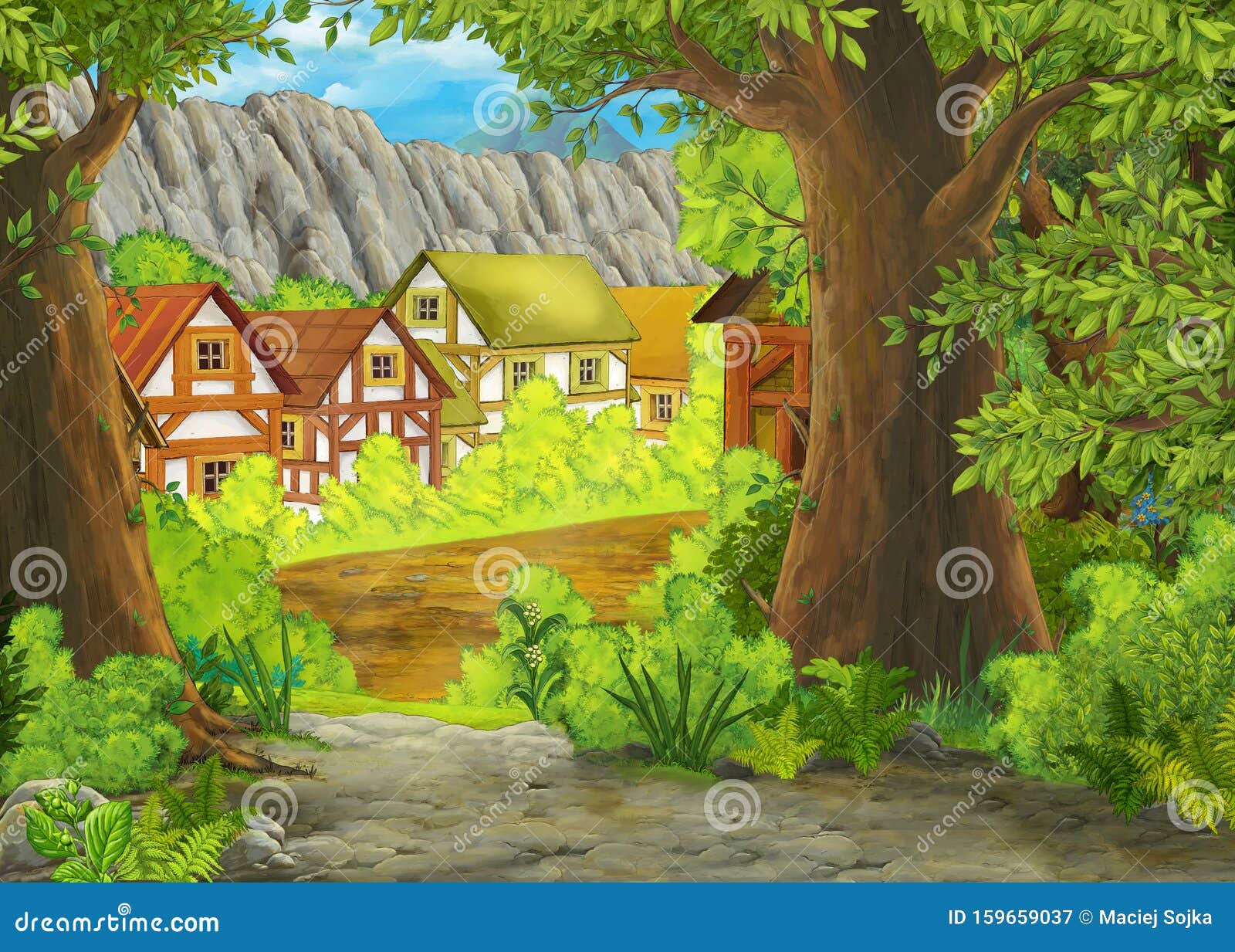 Cartoon Summer Scene with Path To the Farm Village - Nobody on the Scene Stock Illustration - Illustration of architecture, flower: 159659037 Cartoon Summer Scene with Path To the Farm Village - Nobody on the Scene Stock Illustration - Illustration of architecture, flower: 159659037