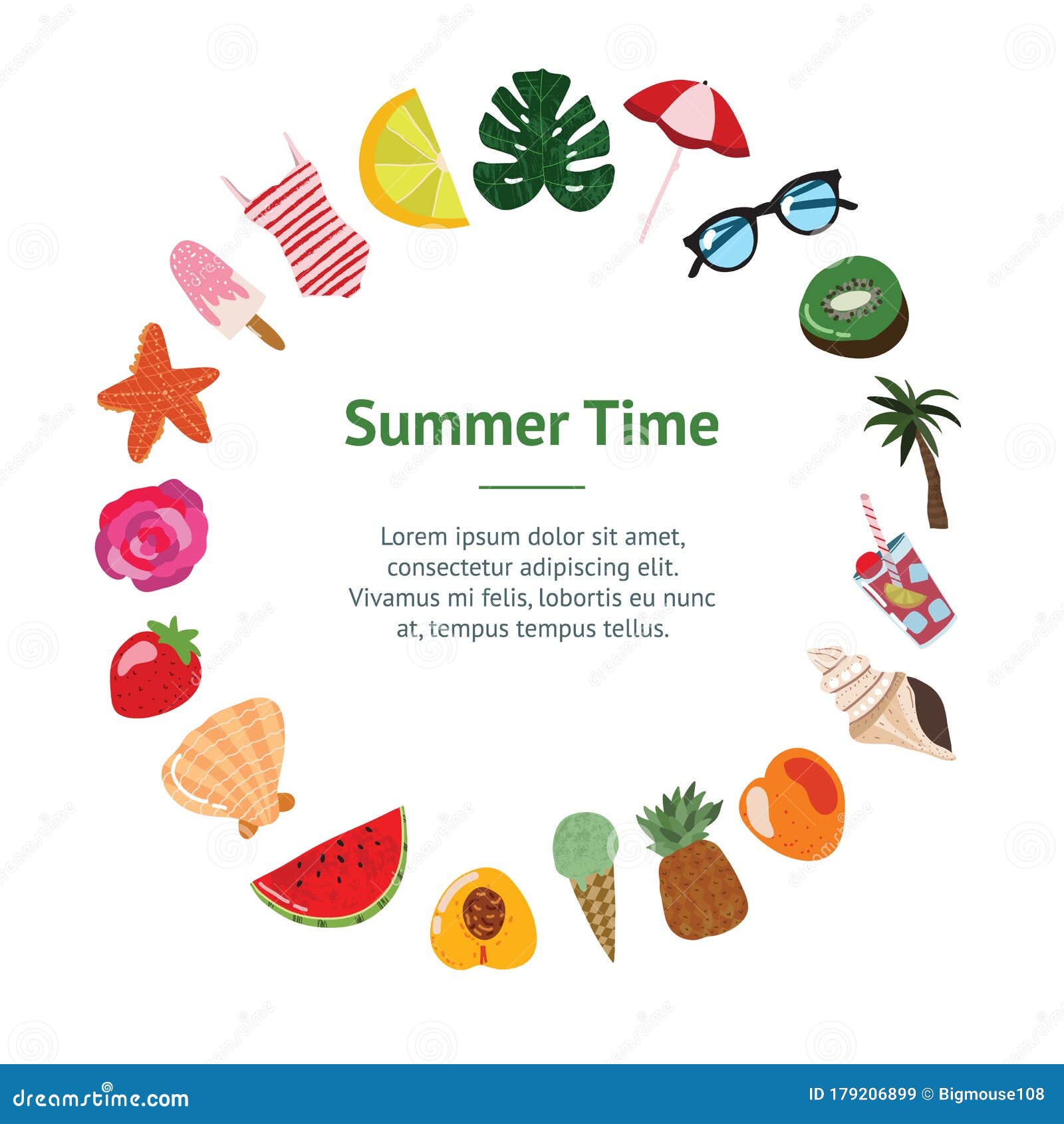 Summer time with cartoon objects Royalty Free Vector Image