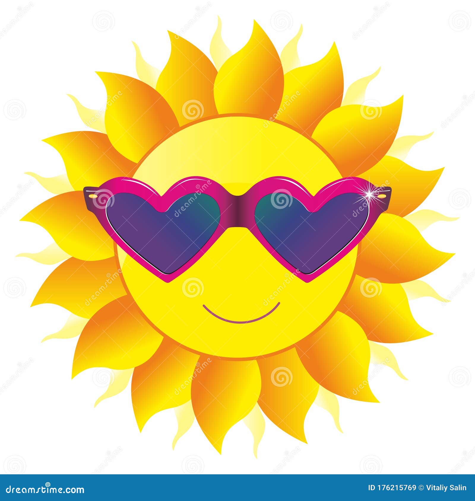 Cartoon Sun Characters, Smiley Emoticon Wearing Sunglasses. Isolated on