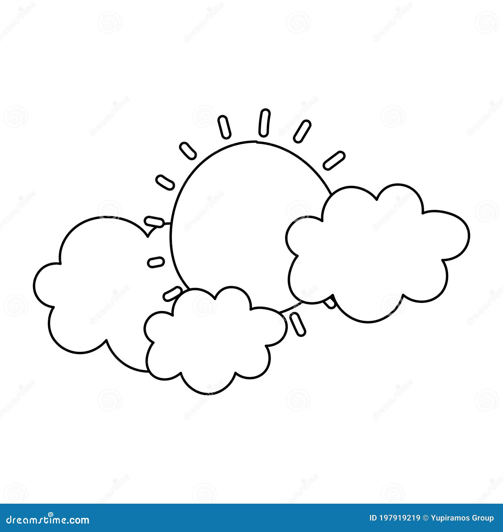 Cartoon Sun and Clouds Sky Isolated Line Icon Style Stock Vector ...