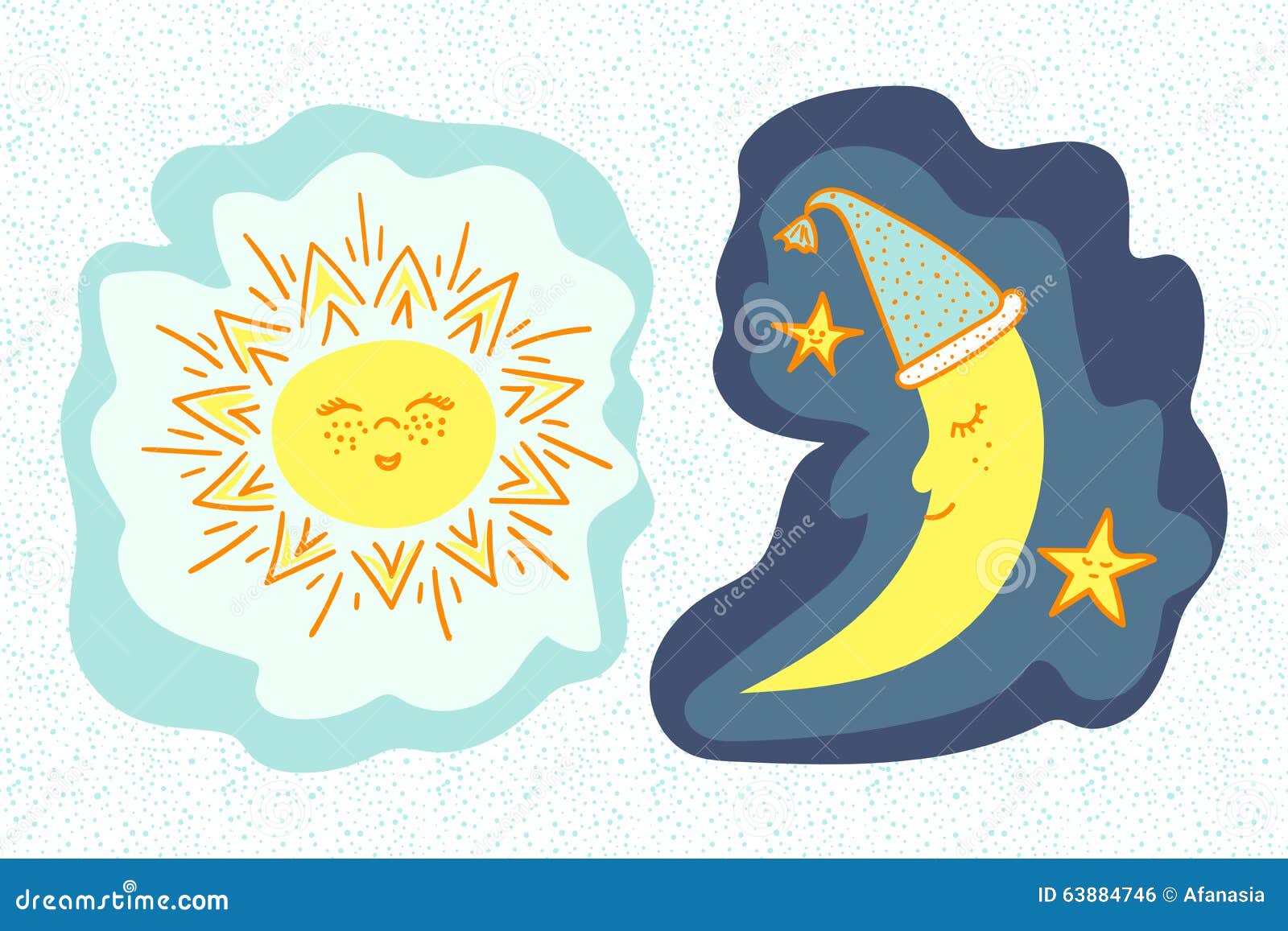 Cartoon sun and moon. stock vector. Illustration of wallpaper - 63884746