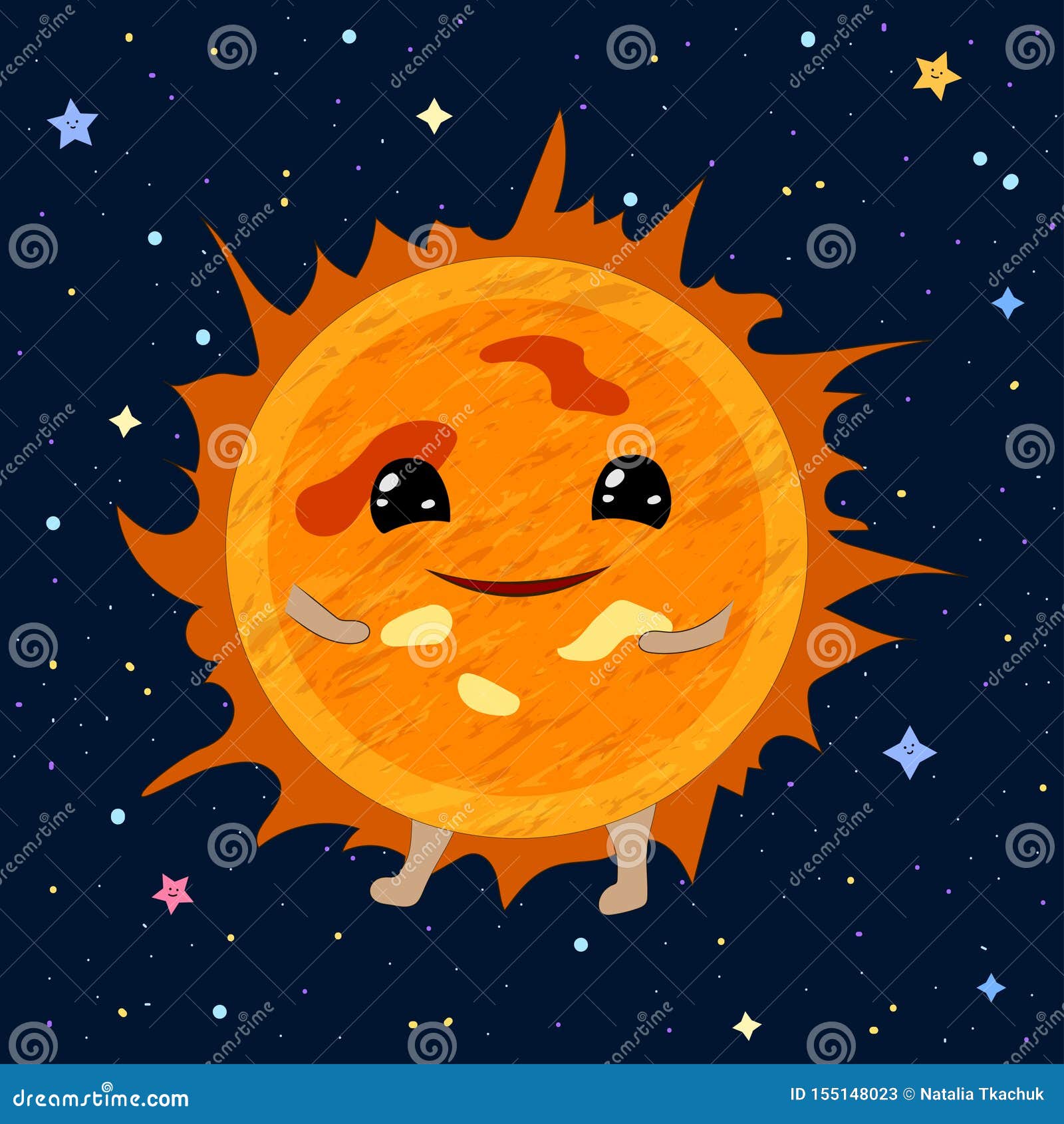 Cartoon Sun on Space Background, Vector Illustration Stock Vector -  Illustration of flat, galaxy: 155148023