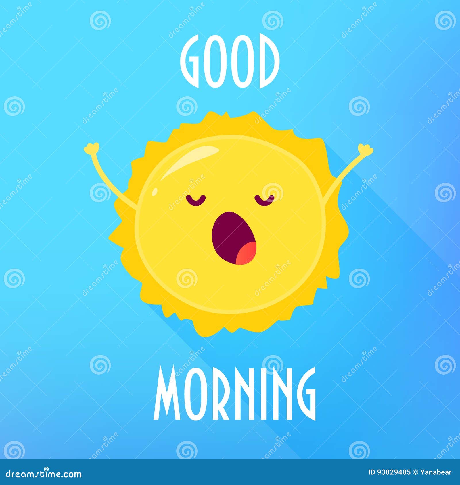 Cartoon Sun Stretches and Yawns. Good Morning Card. Flat Style Stock ...