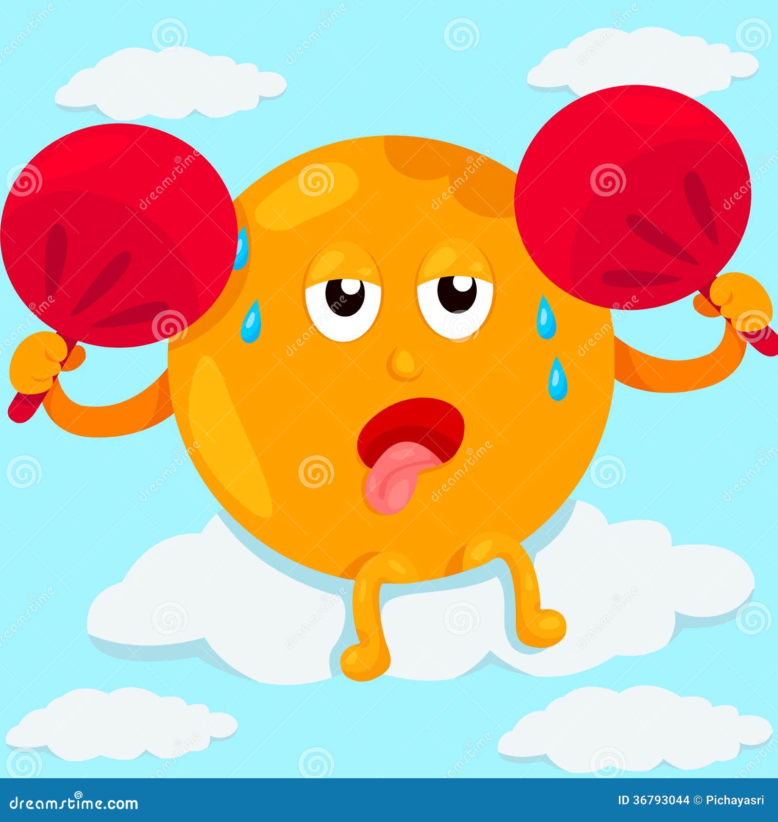 Illustration of cartoon sun sweating