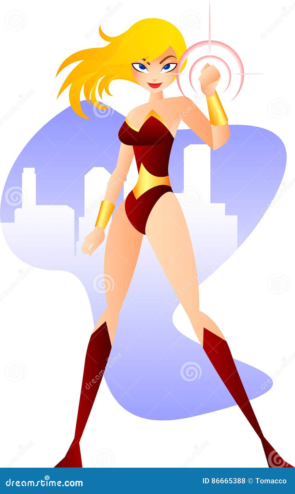 Women Power. Pop art sexy blonde woman in mask shows superhero t-shirt with  W sign