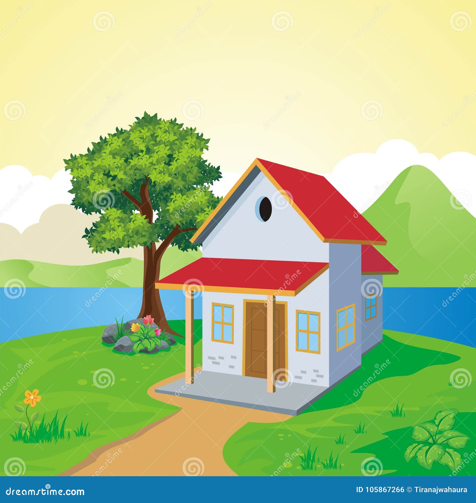 Cartoon Sweet Home, with Landscape Stock Vector - Illustration of flowers, background: 105867266 Cartoon Sweet Home, with Landscape Stock Vector - Illustration of flowers, background: 105867266