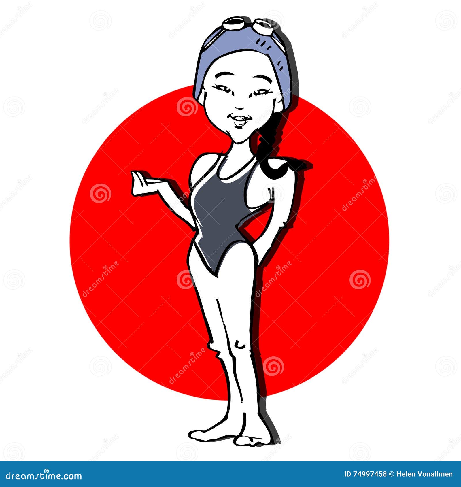 cartoon of swimmer asian woman