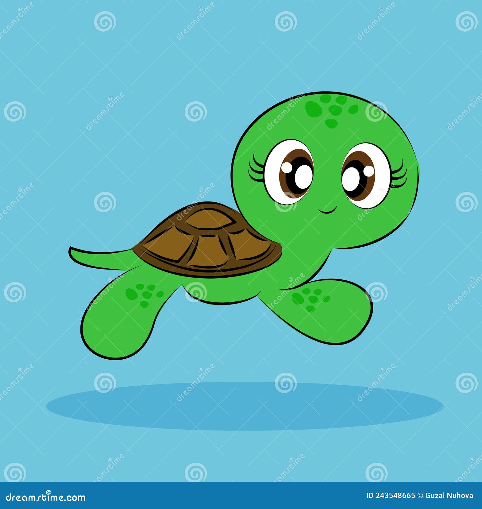 Cartoon Swimming Turtle, Funny Little Cute Friendly, Adorable Sea and ...