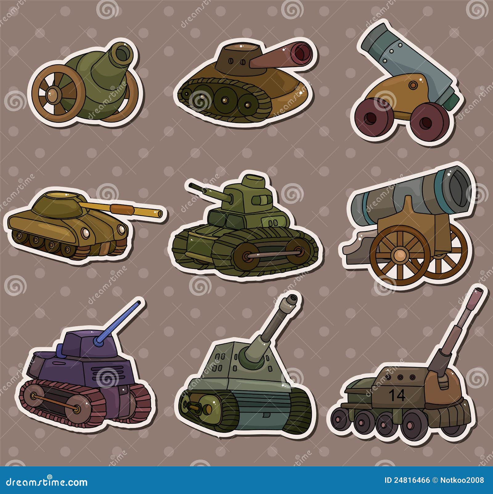 Cartoon Tank/Cannon Weapon Stickers Stock Vector - Illustration of