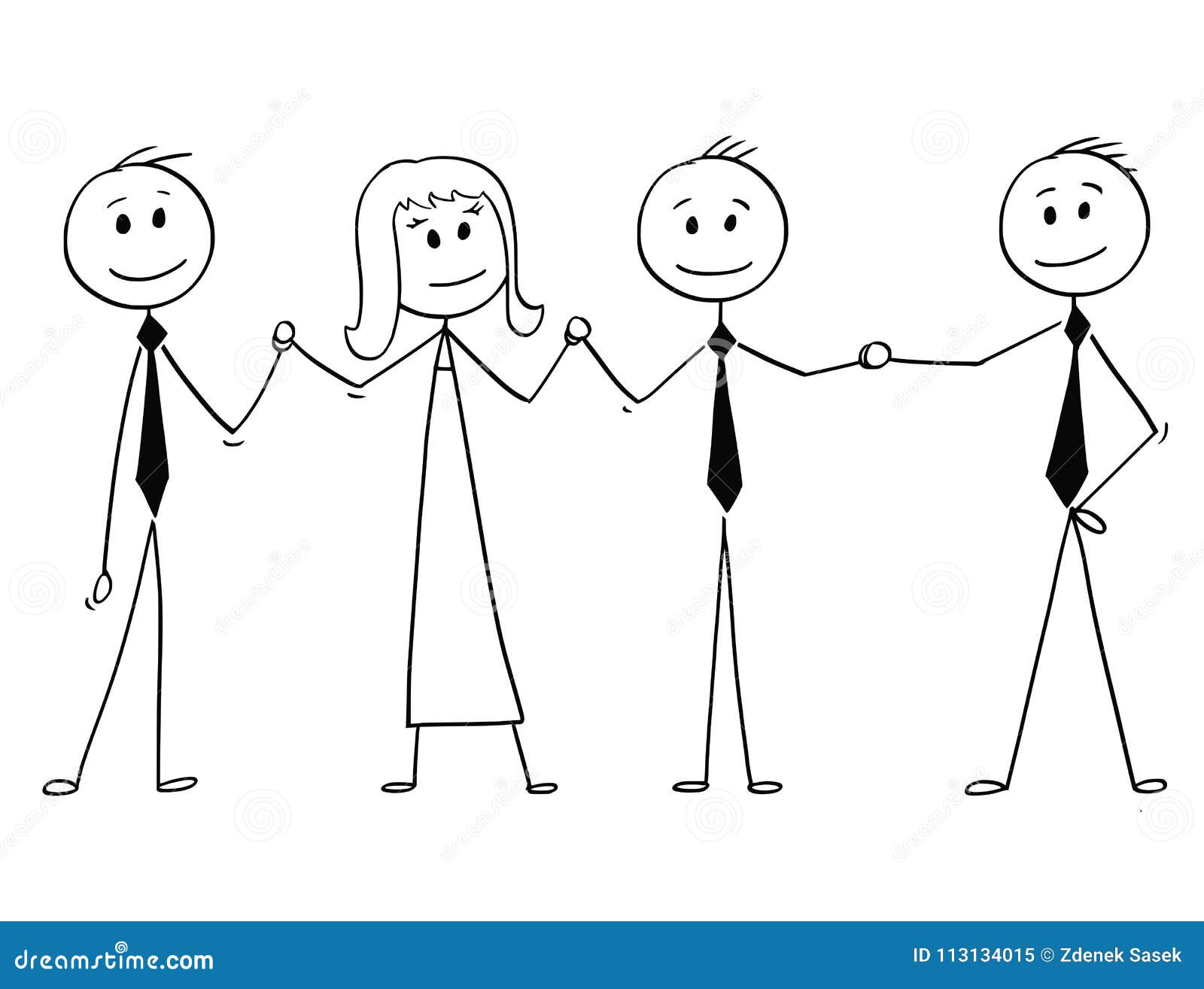 Cartoon of Team of Business People Standing and Holding Hands Stock Vector  - Illustration of hand, people: 113134015