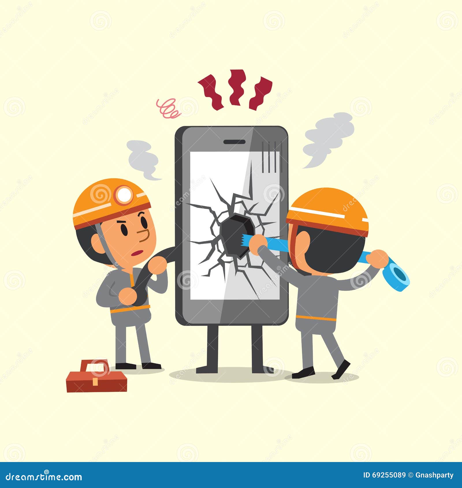 Cartoon Technicians Repairing a Broken Smartphone Stock Vector -  Illustration of executive, phone: 69255089