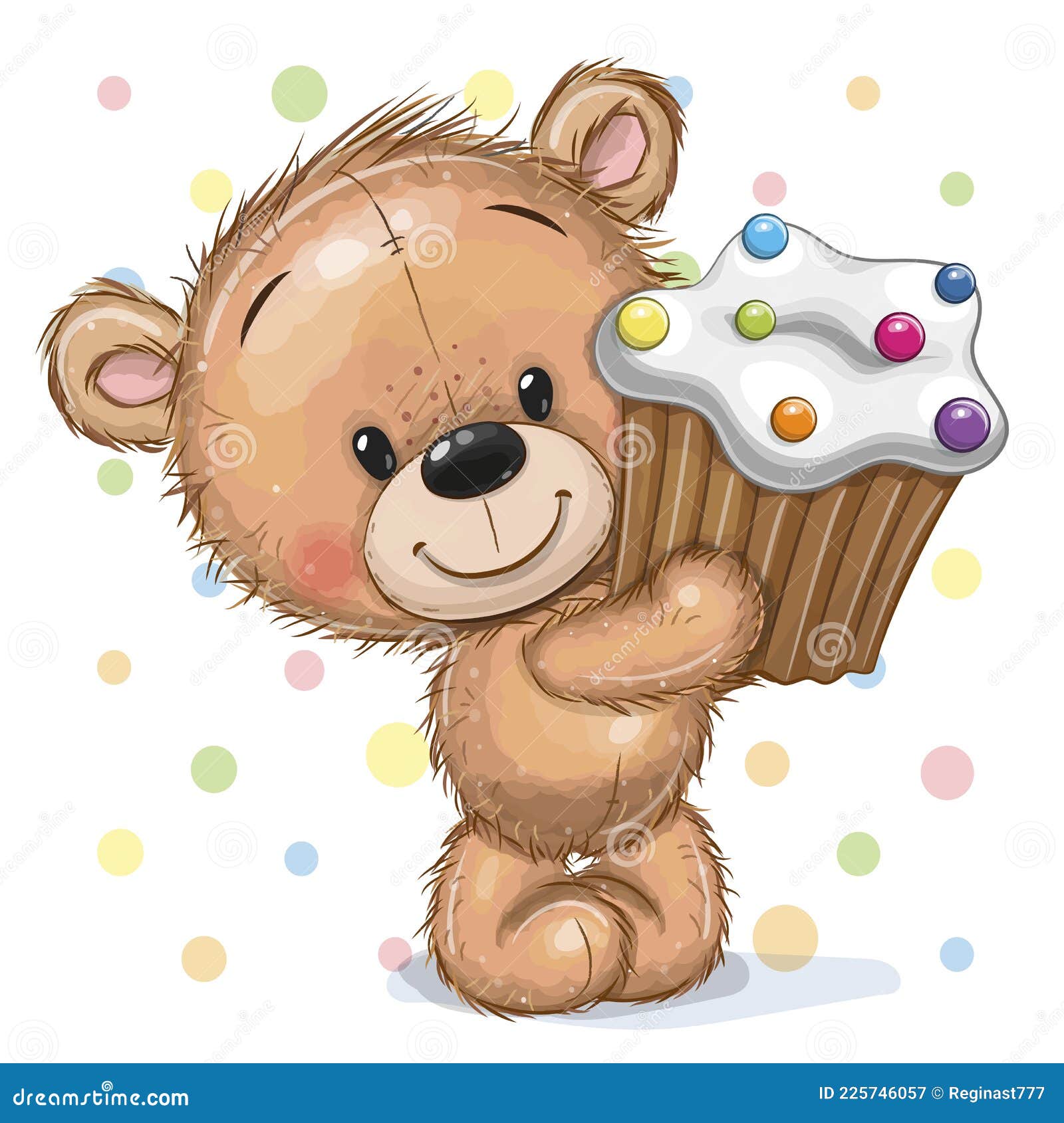 Cartoon Teddy Bear with Cupcake Stock Vector Illustration of greeting