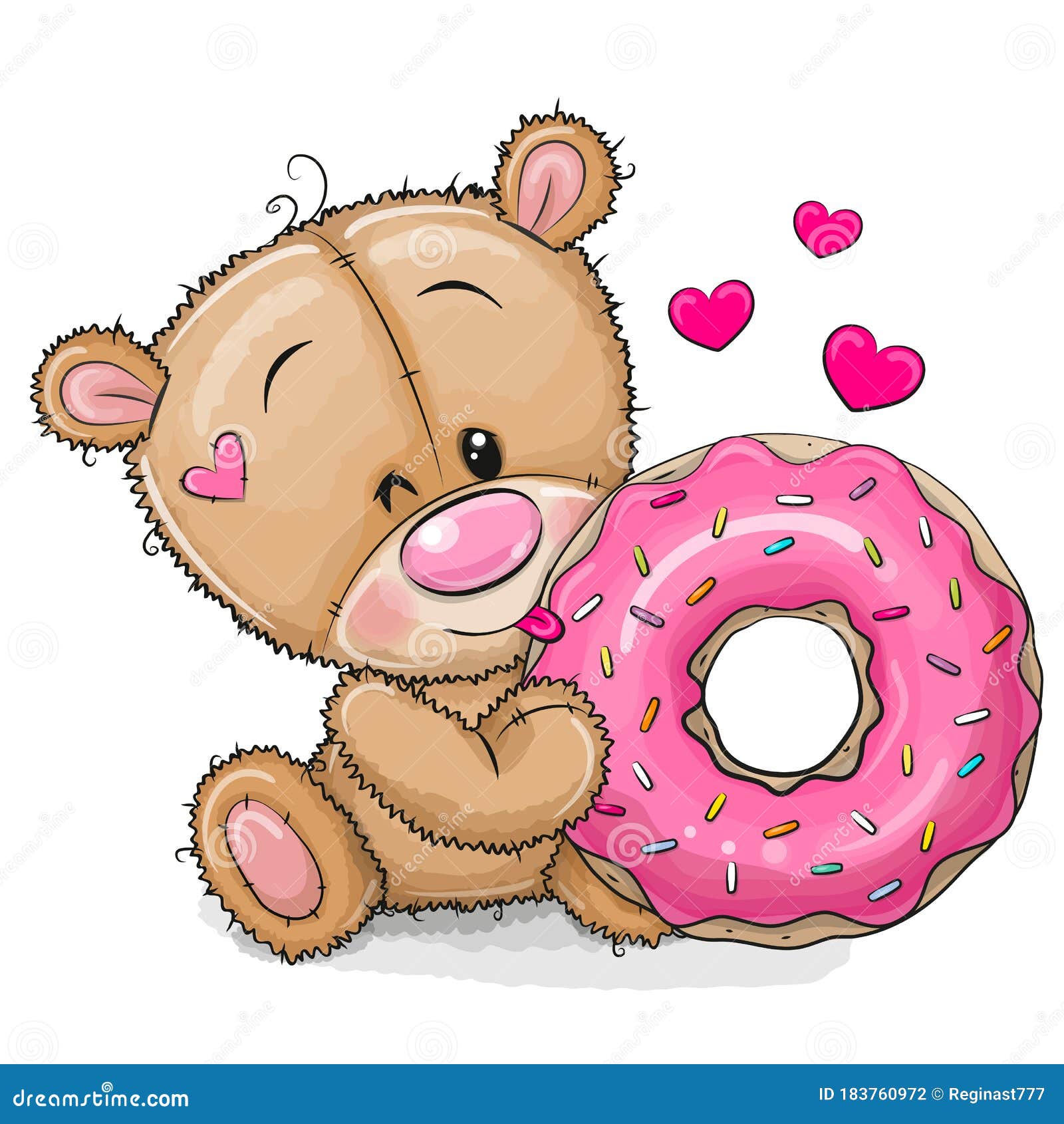 Cartoon Teddy Bear with Donut on a White Background Stock Vector -  Illustration of card, backgrounds: 183760972