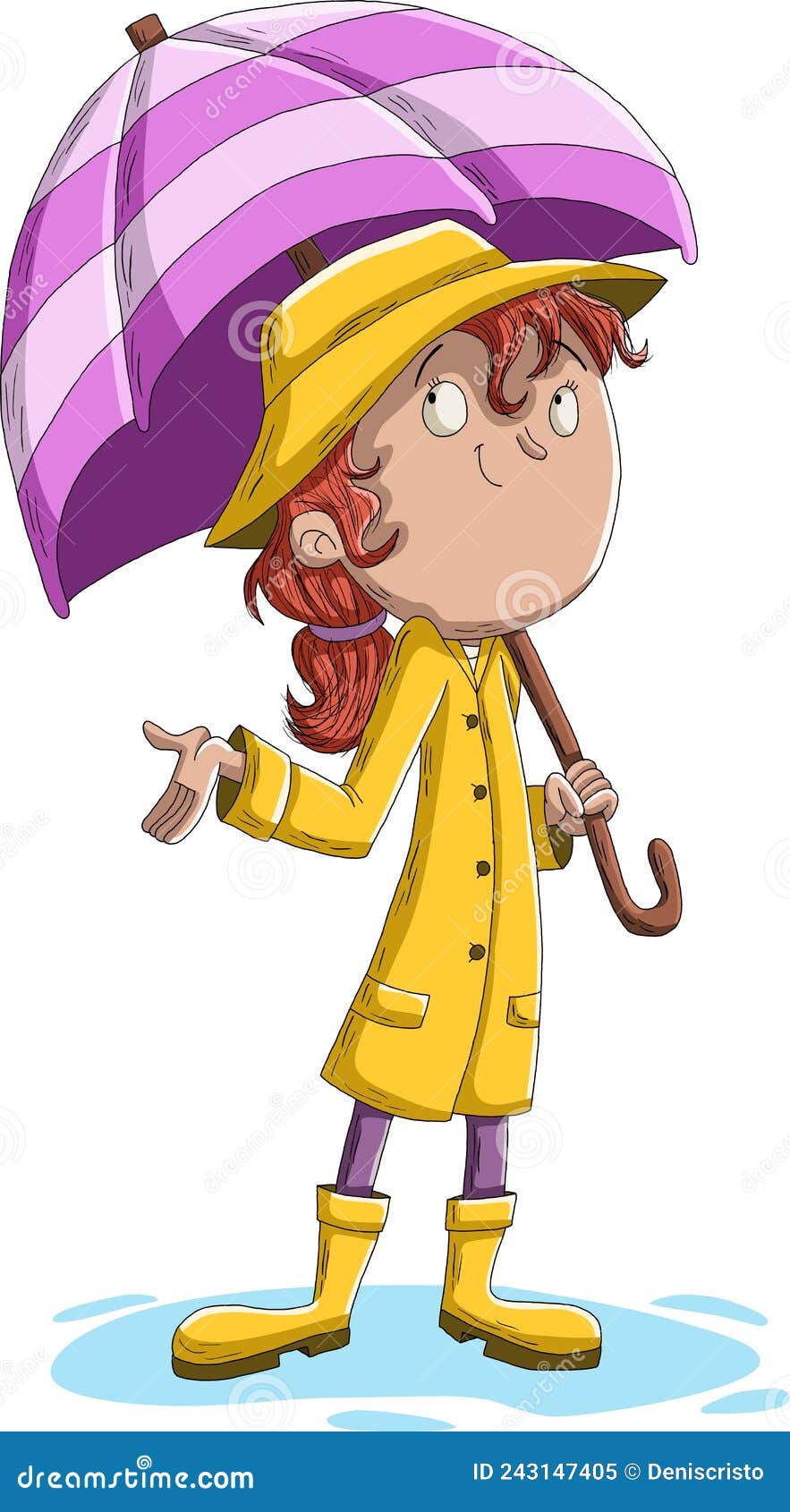 Cartoon Teenager Girl Wearing Raincoat. Stock Vector - Illustration of ...