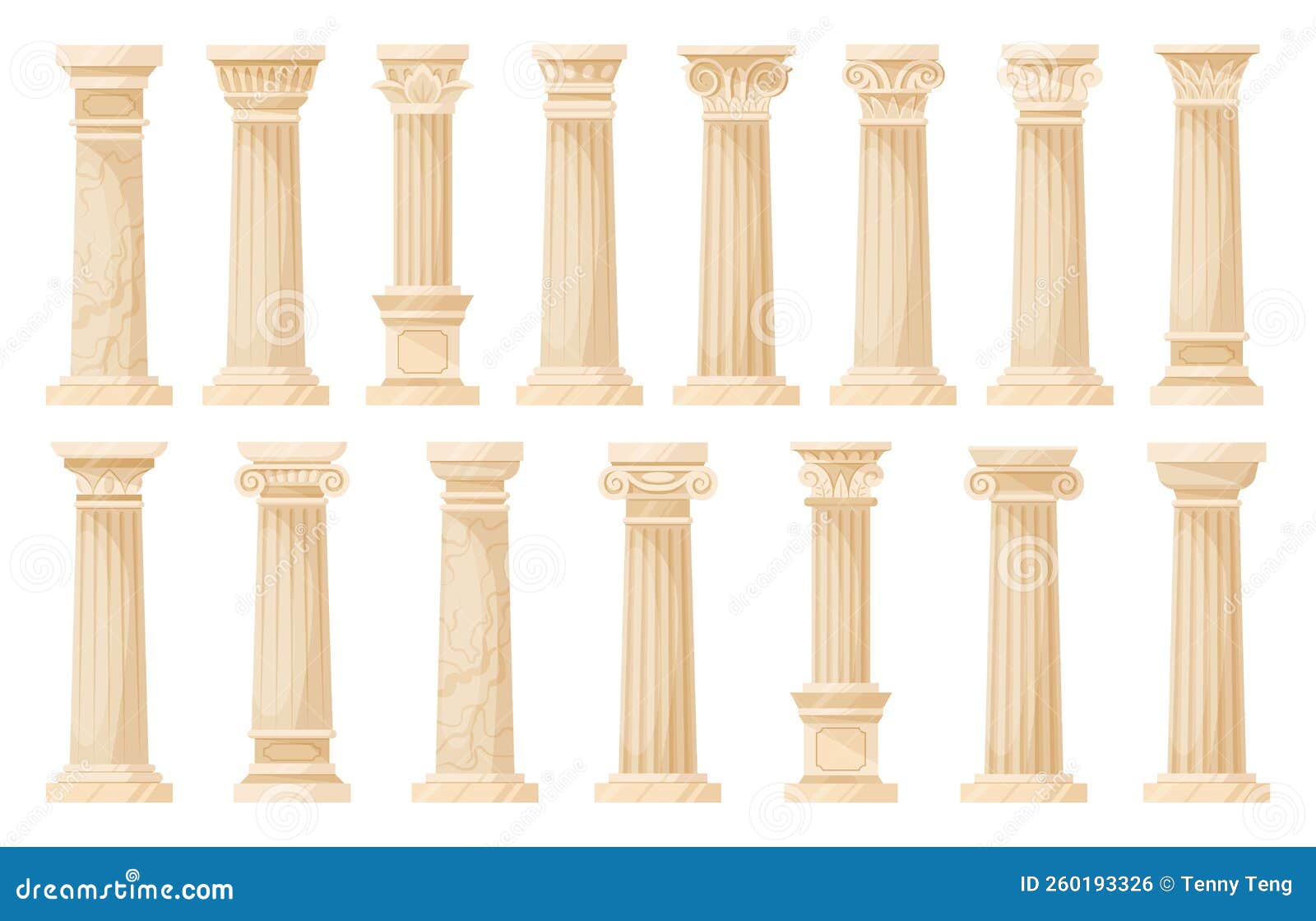 Античные колонны. Doric column. Греческие колонные на белом фоне. Колонны бело-золотые. Page columns