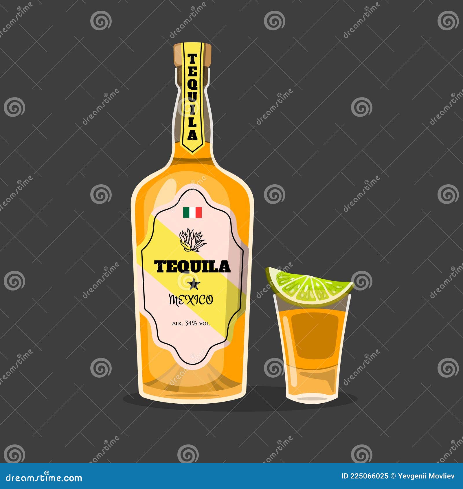 Cartoon Tequila Bottle. Mexican Alcohol. Isolated Drawing of Mexico ...