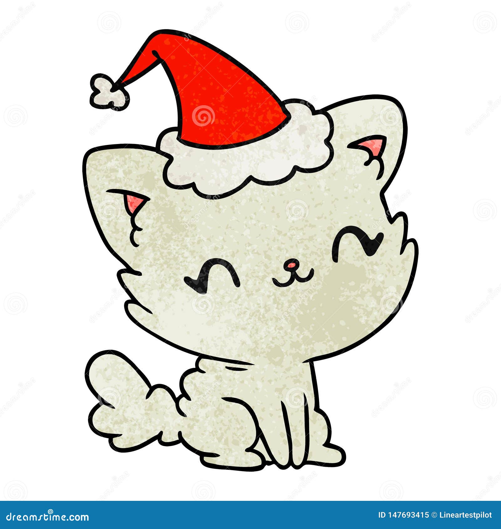 Mão Desenhada Natal Desenhos Animados Texturizados Gato Kawaii