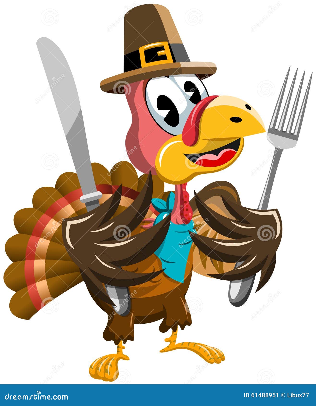 cartoon thanksgiving turkey fork knife