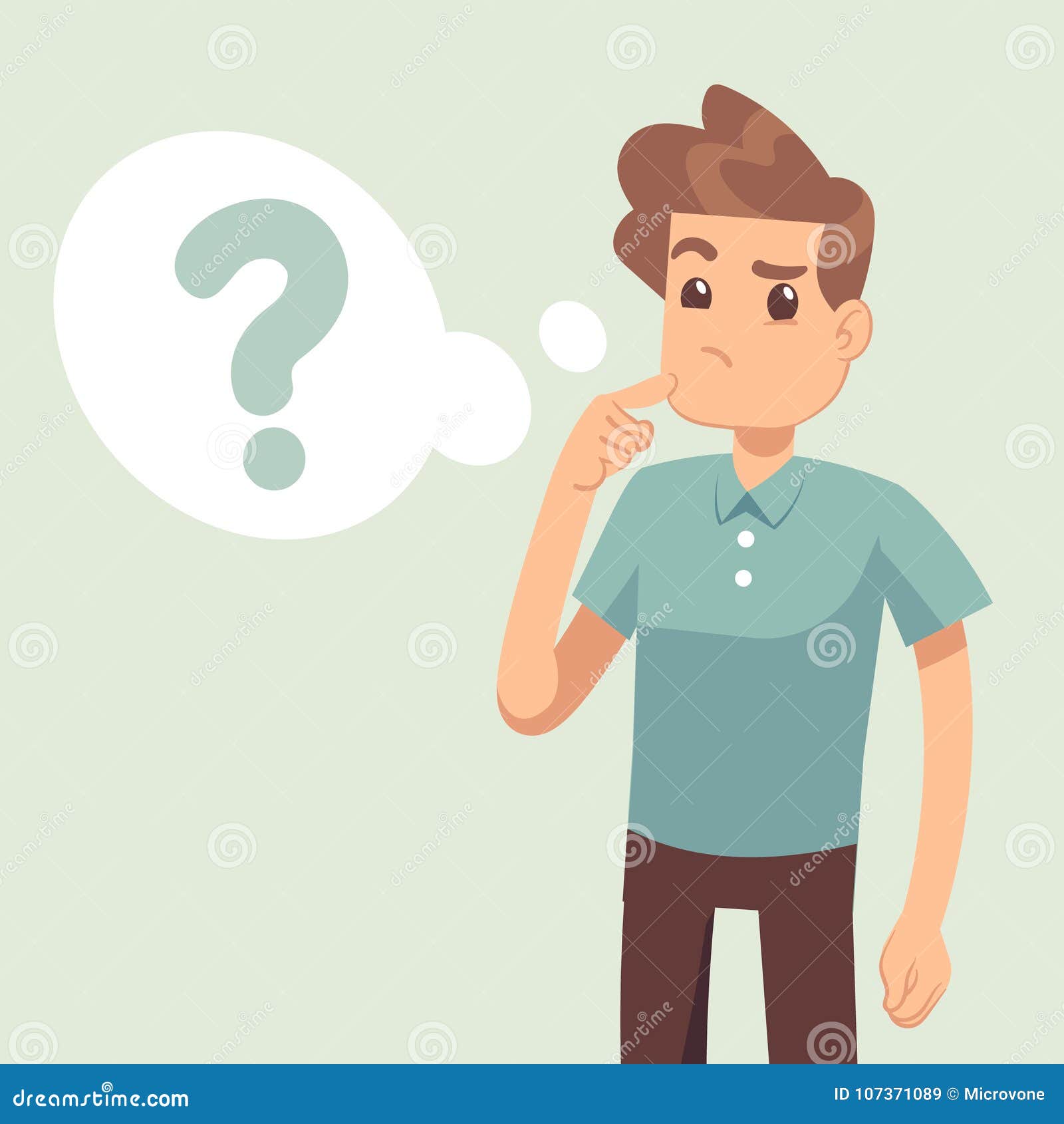 cartoon thinking man with question mark in think bubble  