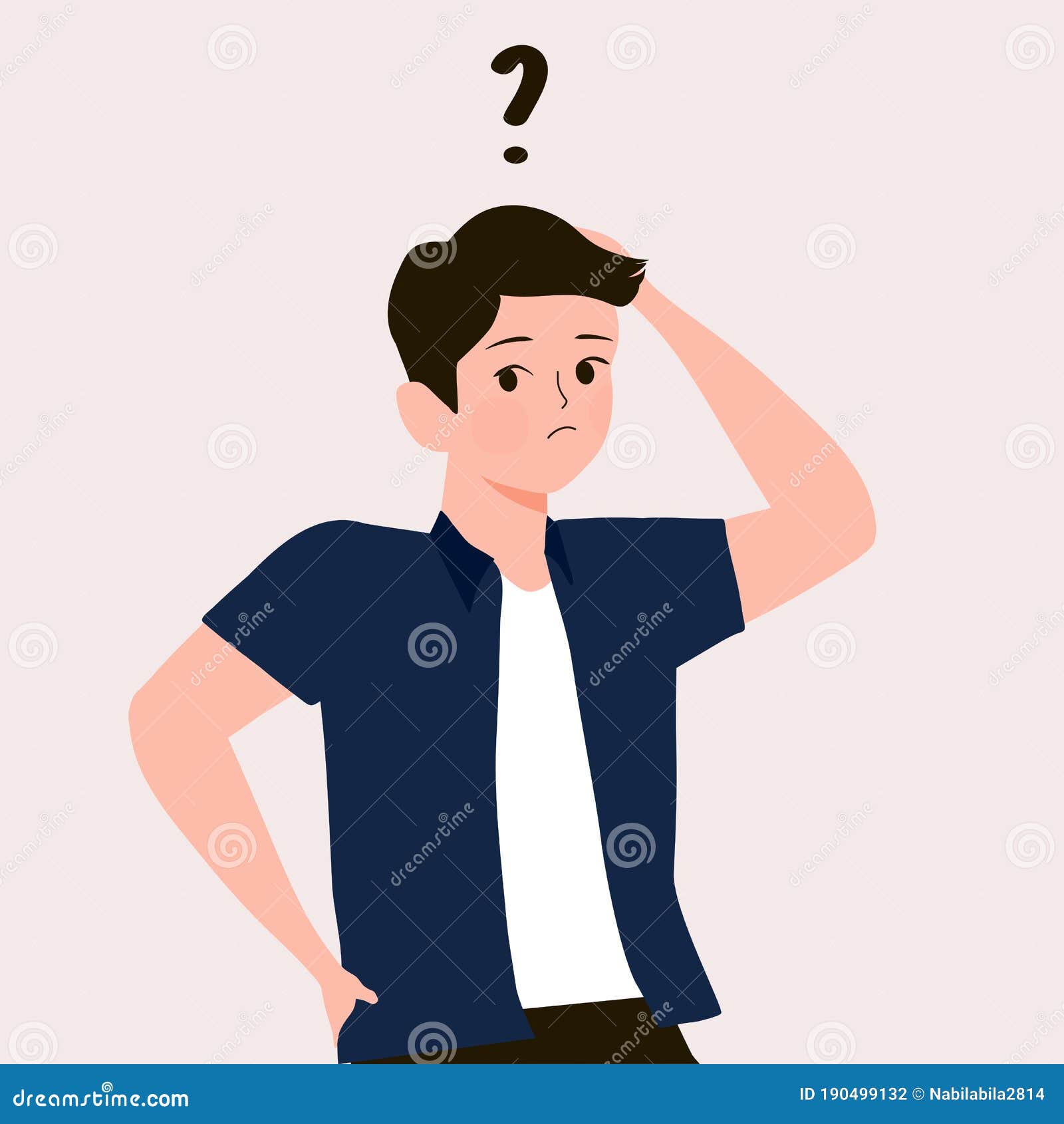 Cartoon Thinking Man With Question Mark Vector Illustration Male Is Confusing Portrait Of