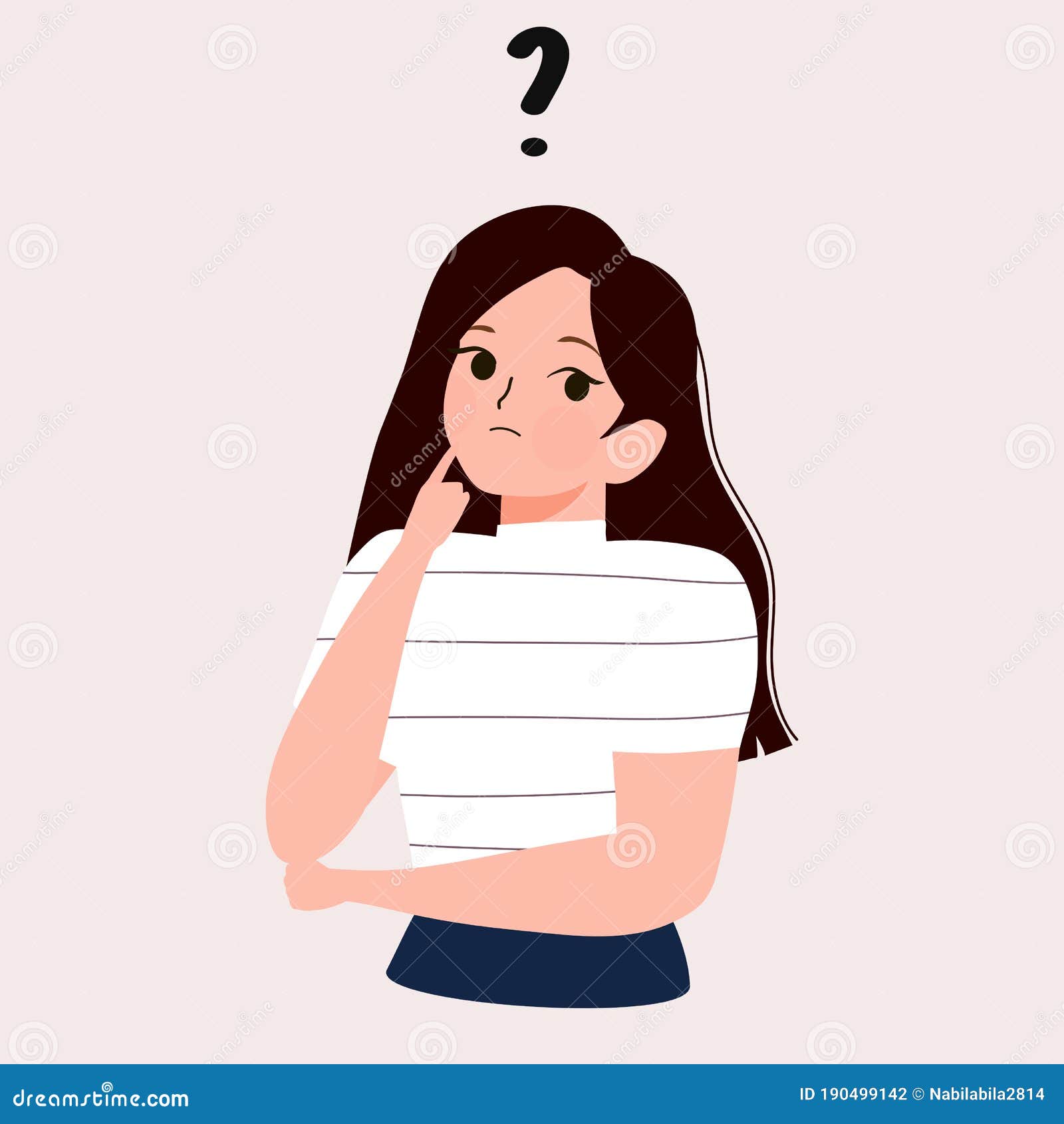 Cartoon Thinking Woman With Question Mark Vector Illustration Female