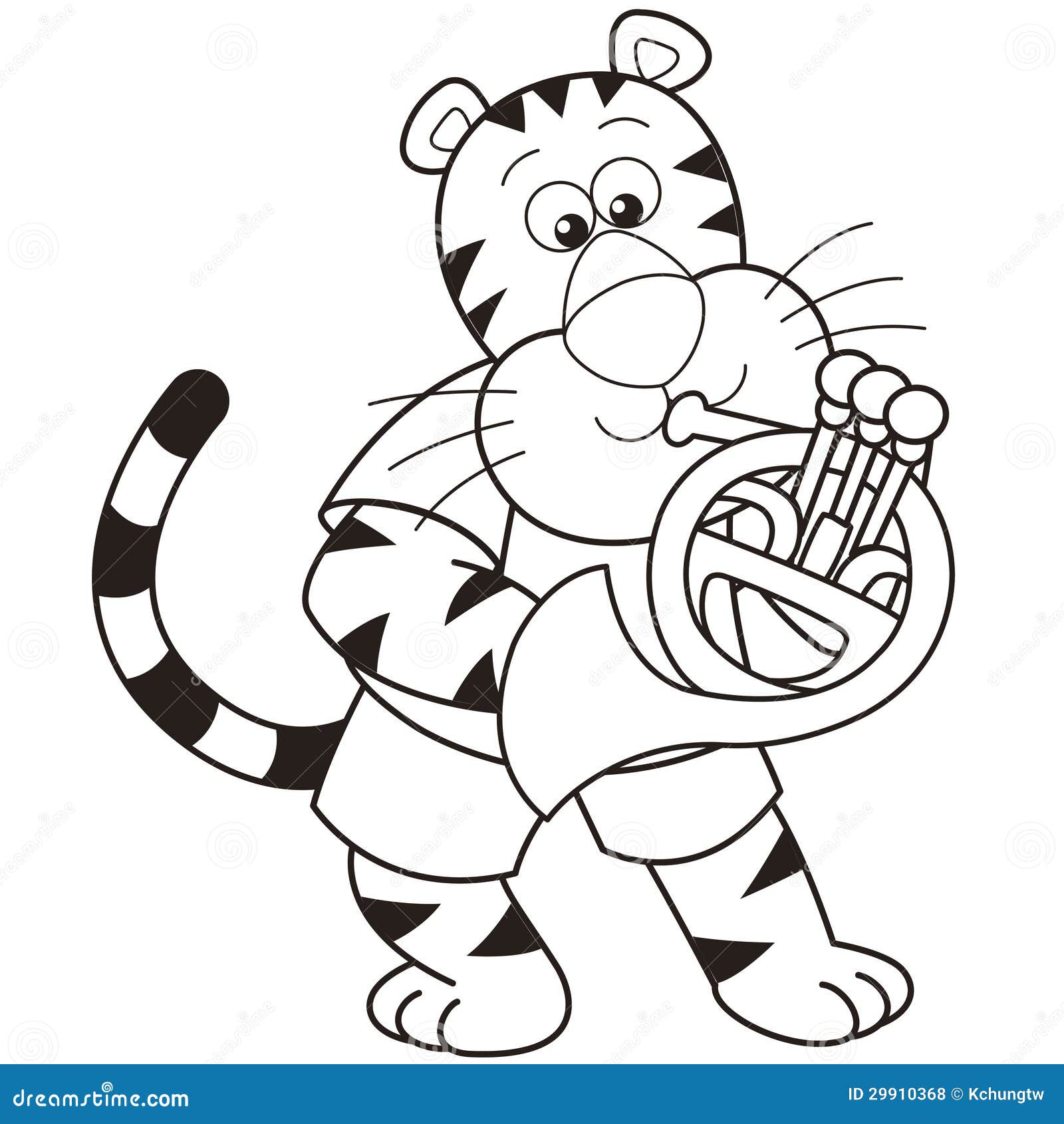 Cartoon Tiger Playing A French Horn Royalty Free Stock Photos  Image: 29910368