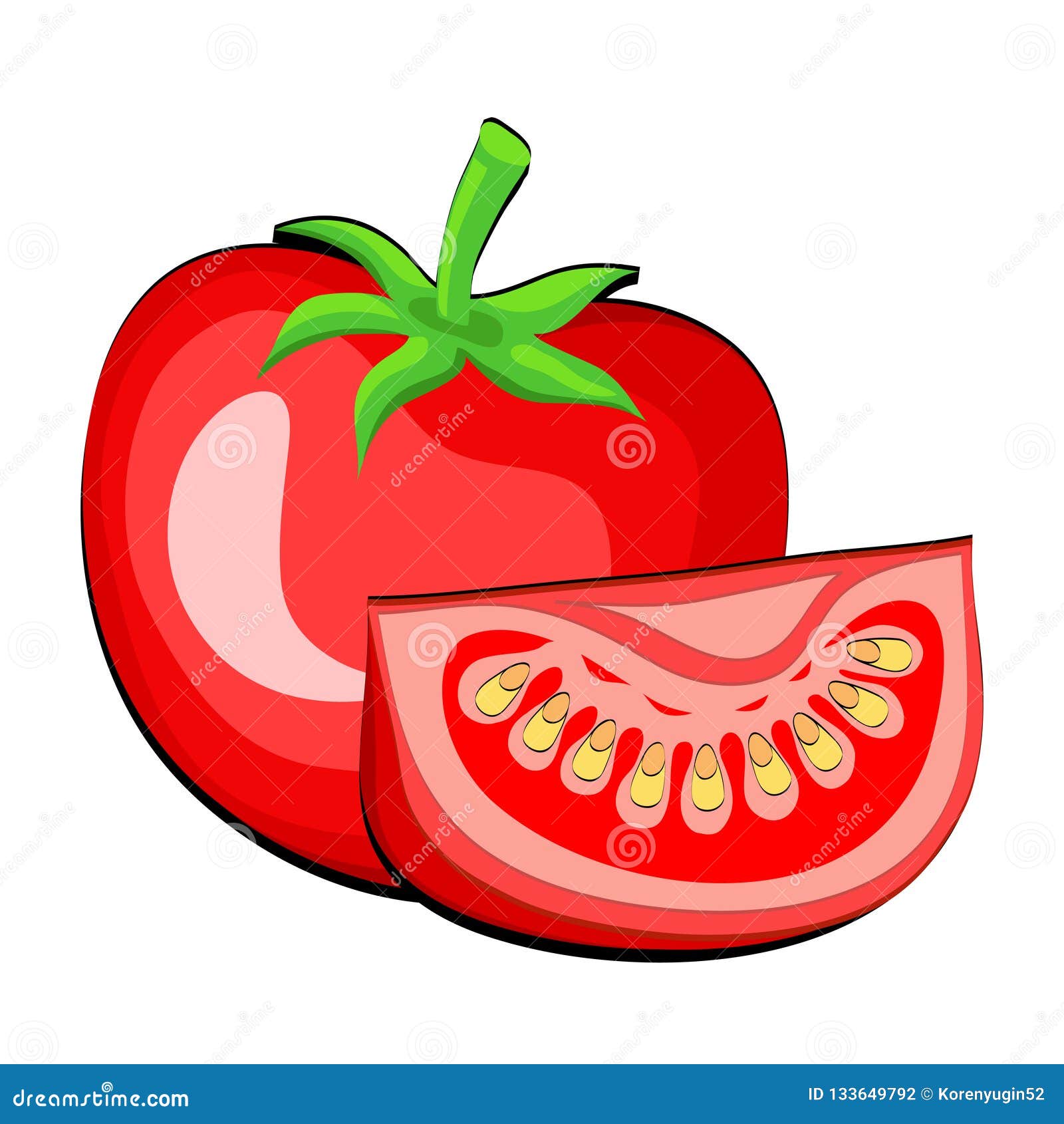Cartoon Tomato Vegetable on White. Hand Draw Vector Illustration Stock