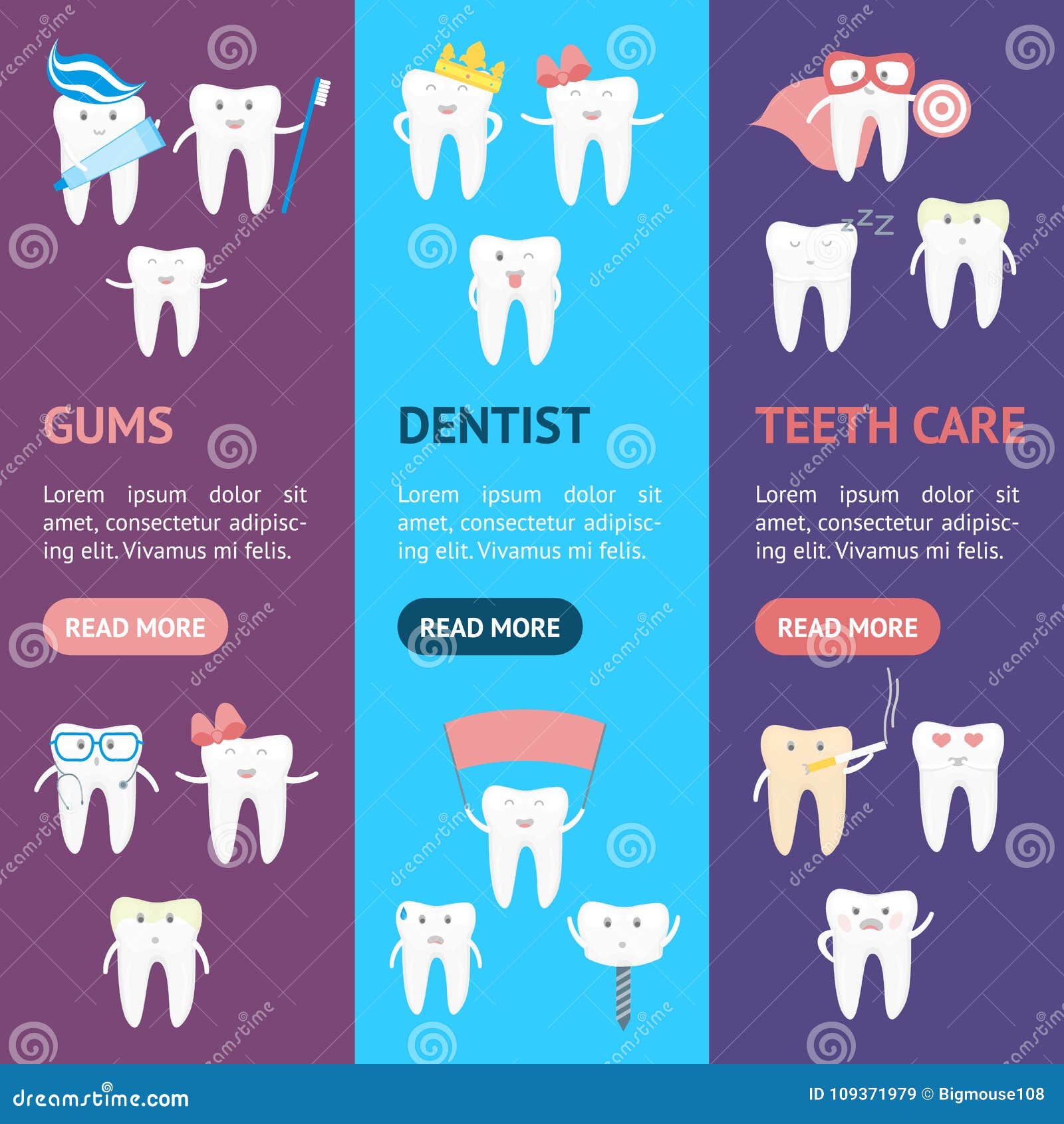 cartoon tooth banner vecrtical set. 