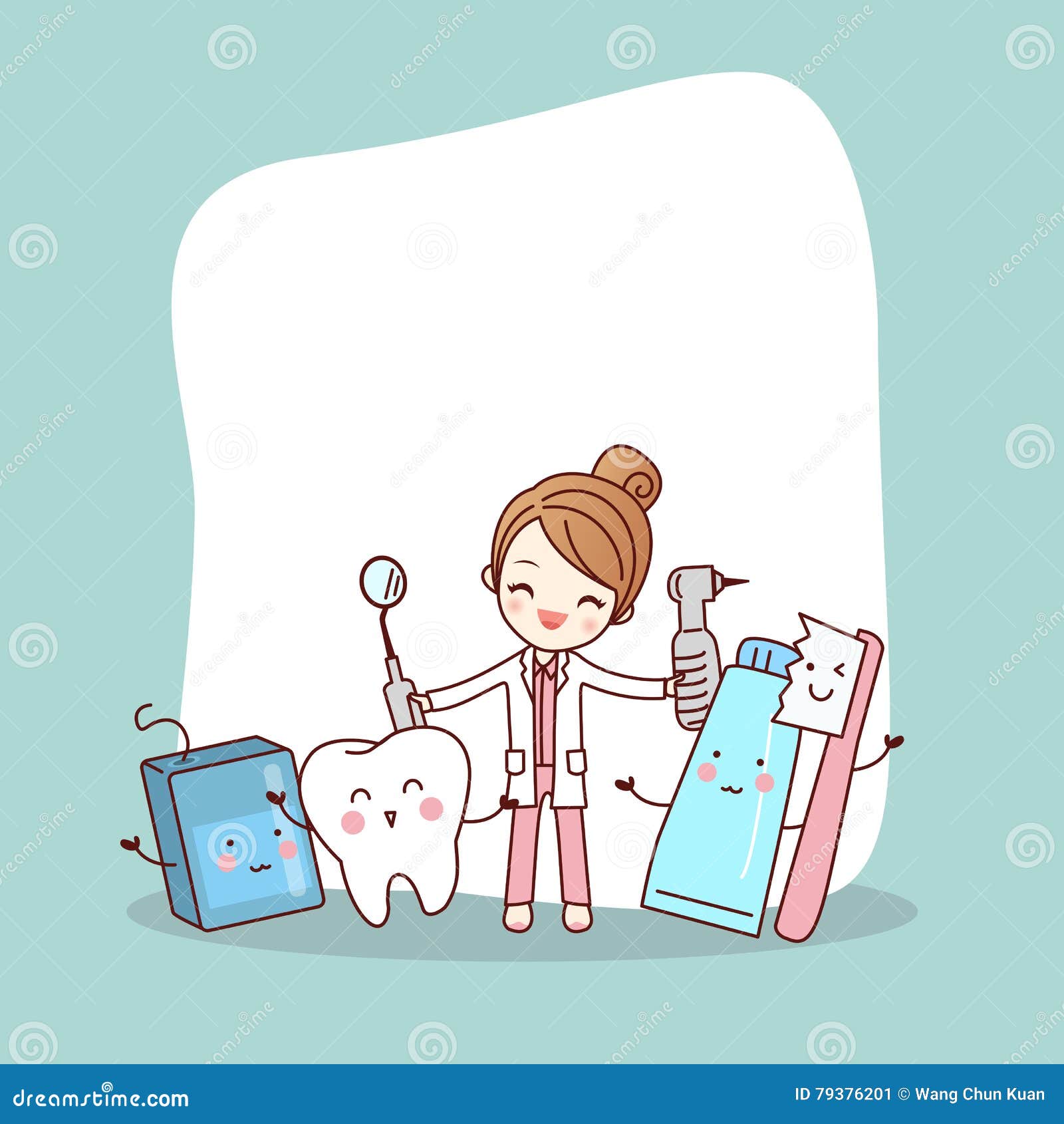 cartoon tooth friend with dentist