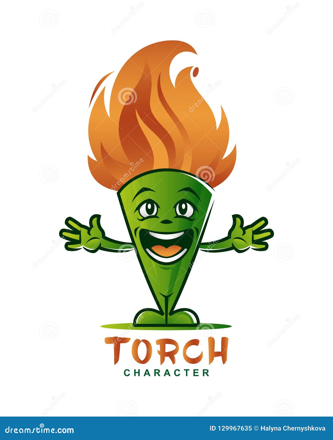 Cartoon Torch Mascot Character with Flaming Head Stock Vector