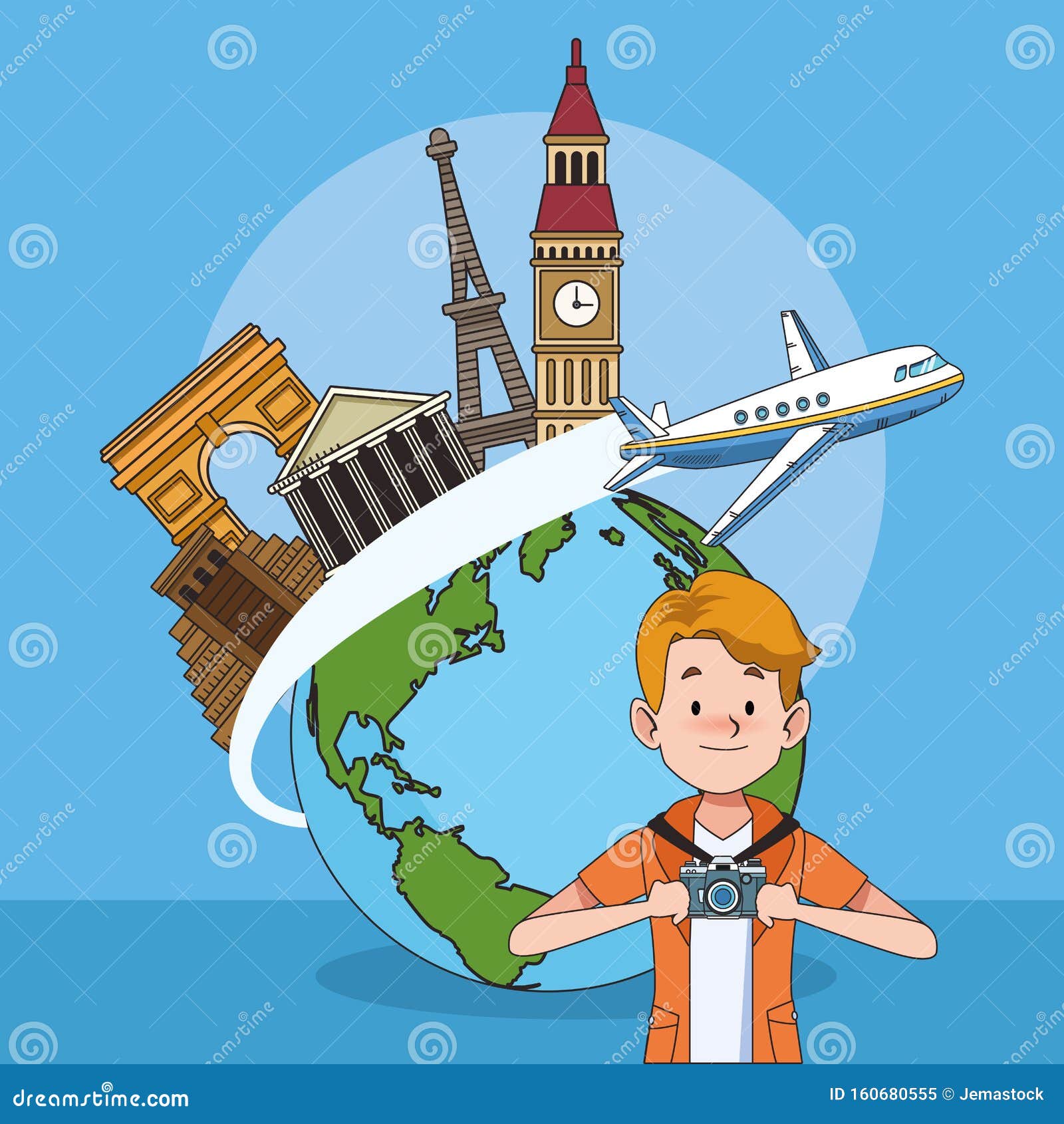Cartoon Tourist and World Travel Design Stock Vector - Illustration of  eiffel, historic: 160680555