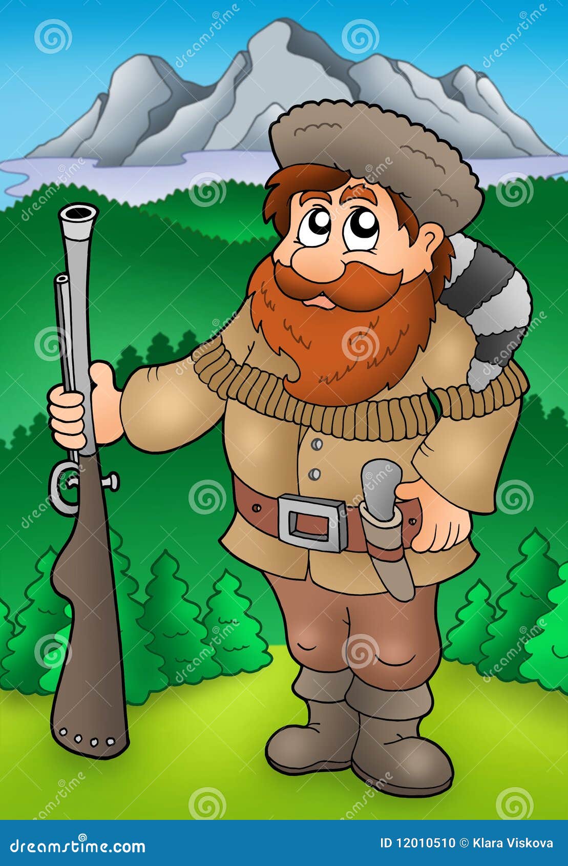 cartoon trapper with mountains