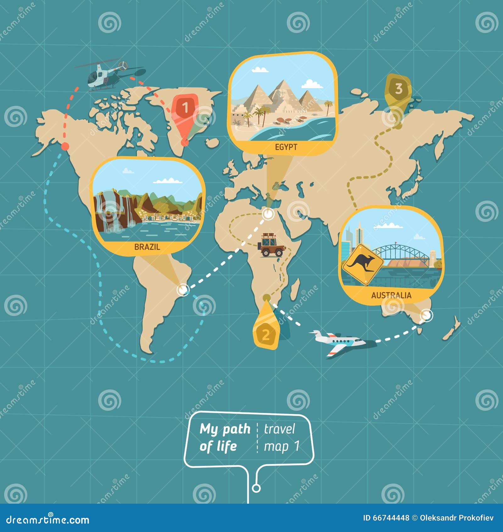 Cartoon travel map stock vector. Illustration of route - 66744448