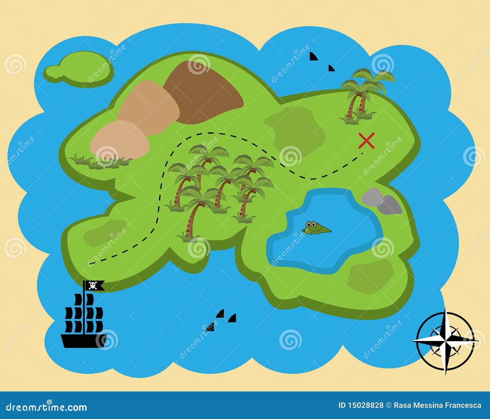 Cartoon treasure map stock vector. Illustration of island - 15028828