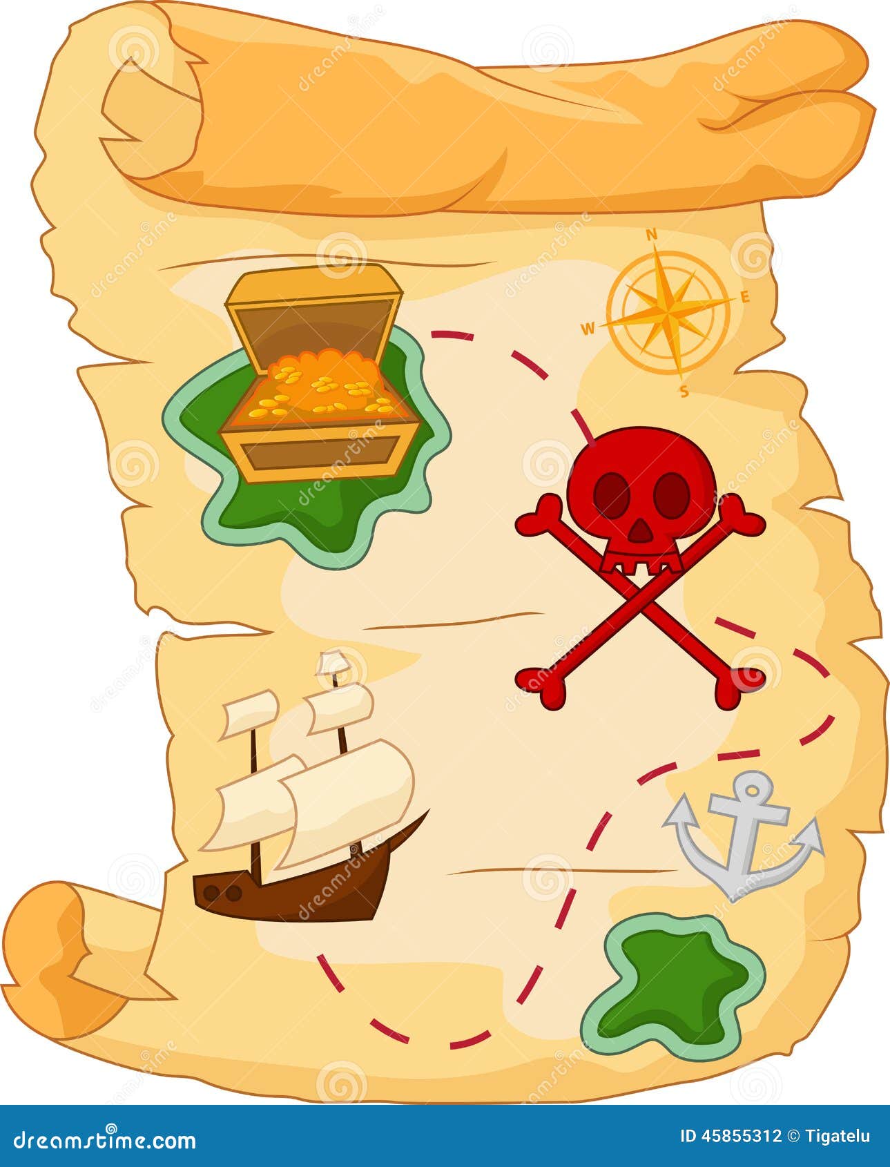 Cartoon Treasure map stock vector. Illustration of skull - 45855312