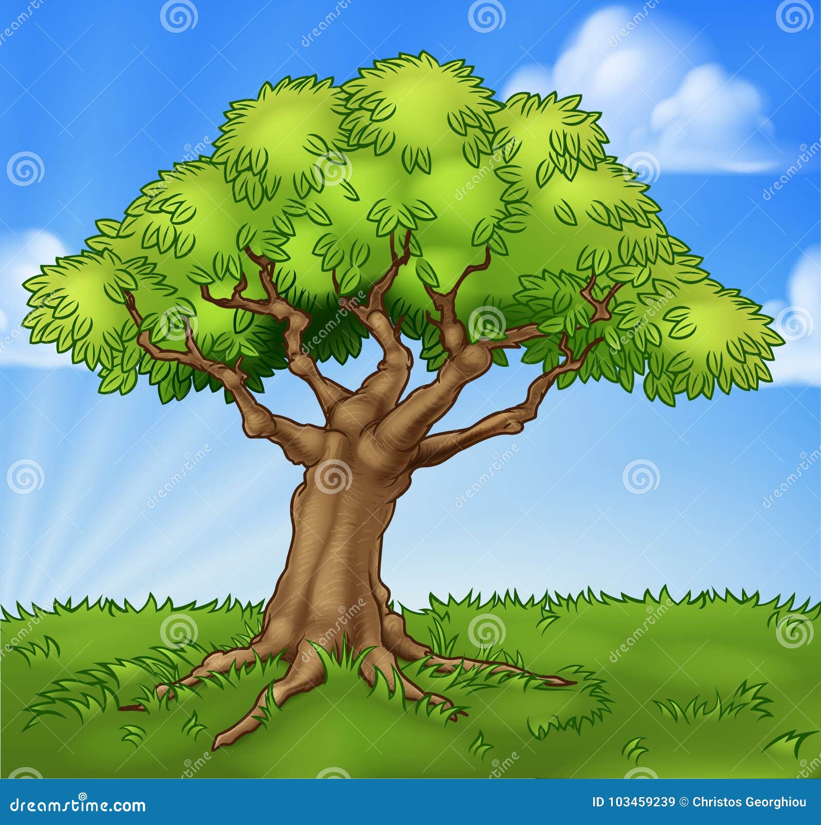 Cartoon Tree Field Landscape Background Scene Stock Vector - Illustration  of grass, fairytale: 103459239