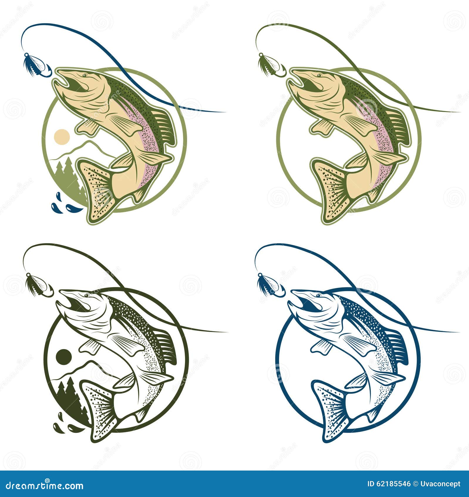 Trout Labels And Packaging Design Concepts. Flat Style Seafood Labels